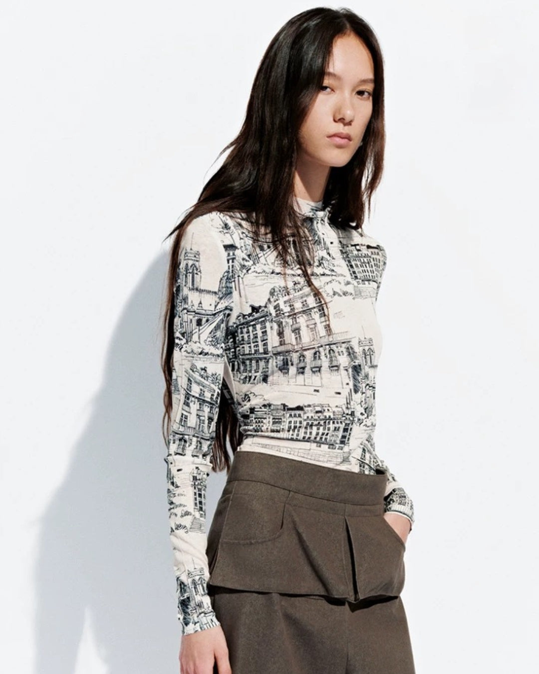 Paris Architectural Sketch Long-Sleeve Top