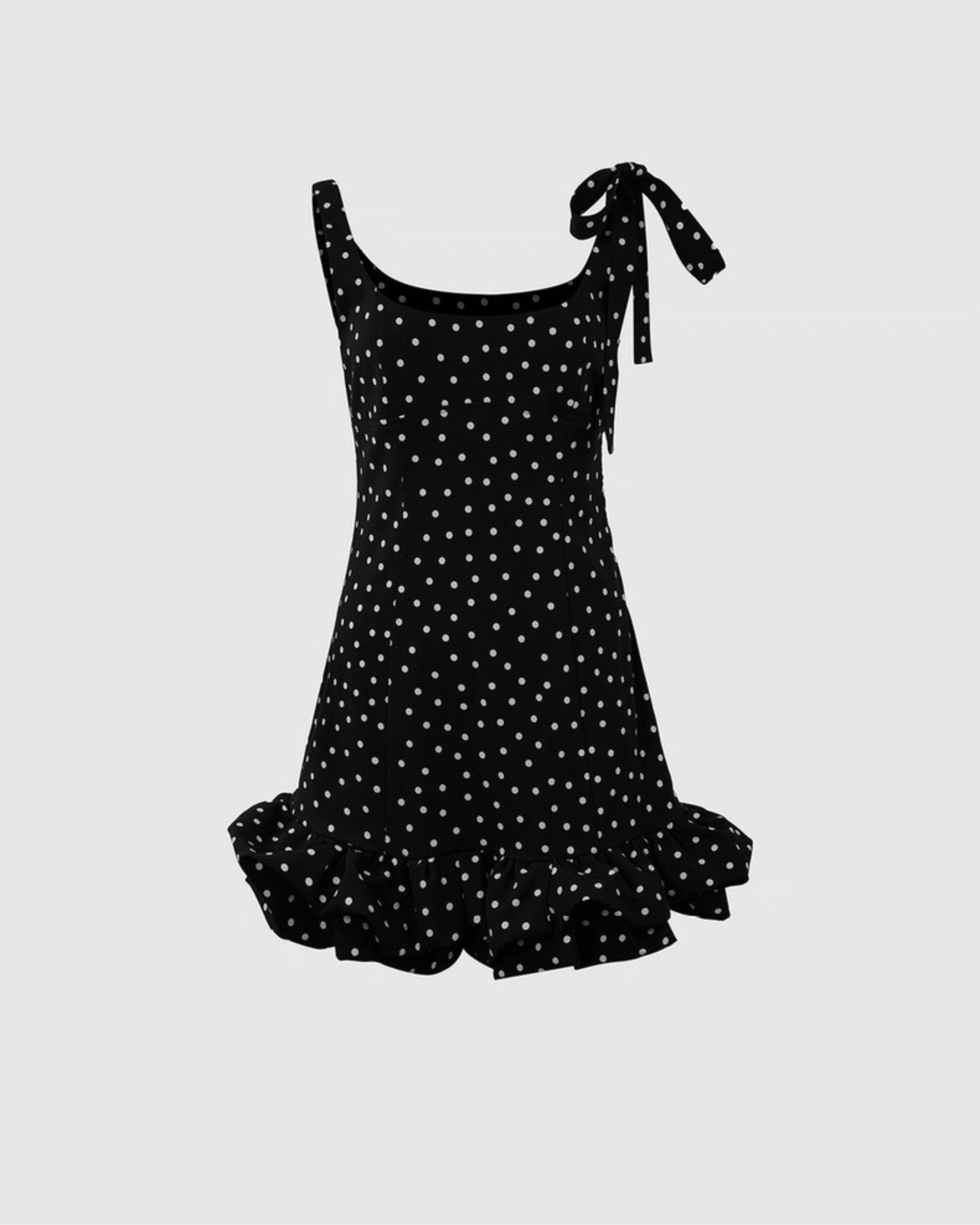 Polka Dot Tie-Shoulder Mini Dress Black