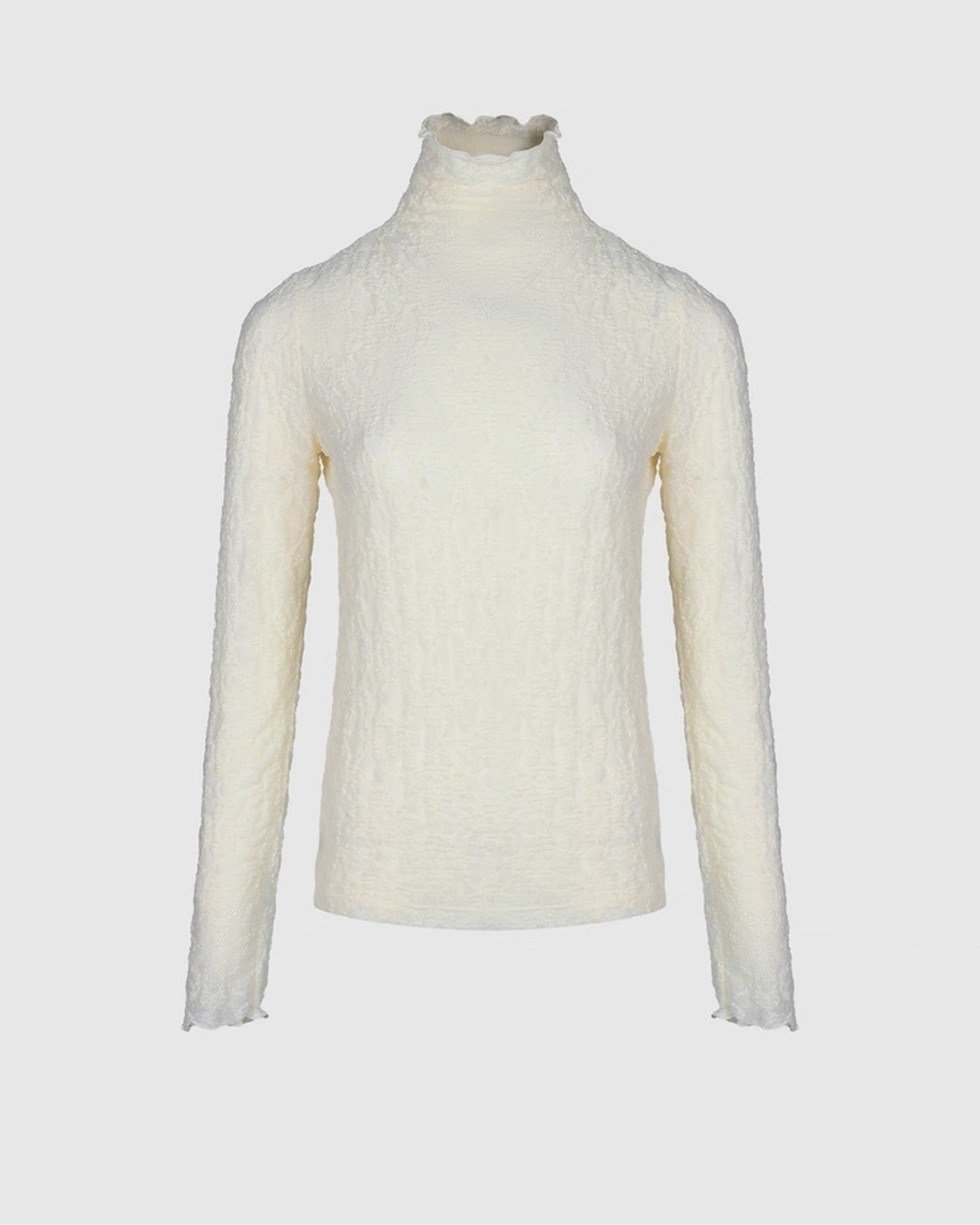 Lace Turtleneck Top Ivory