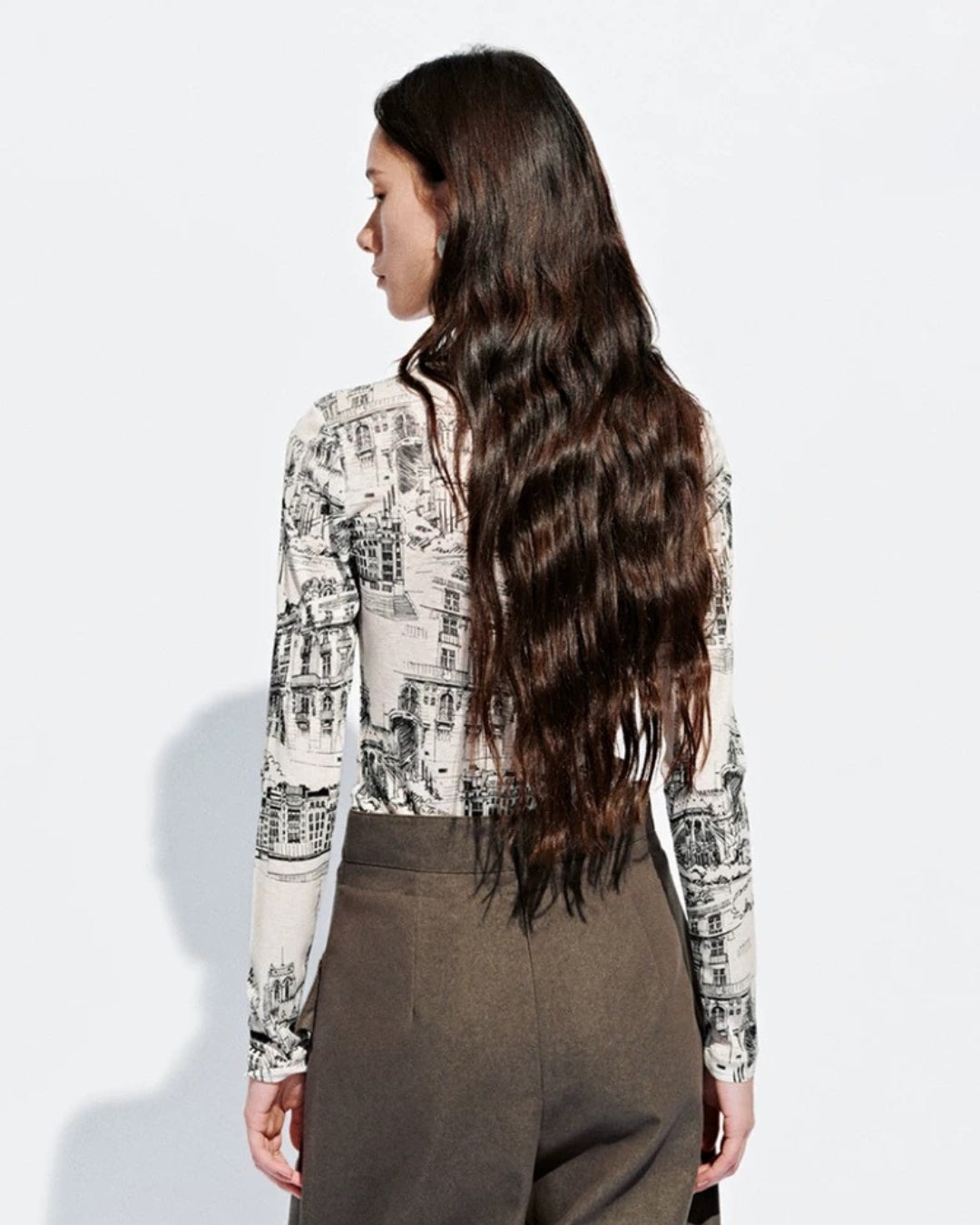 Paris Architectural Sketch Long-Sleeve Top
