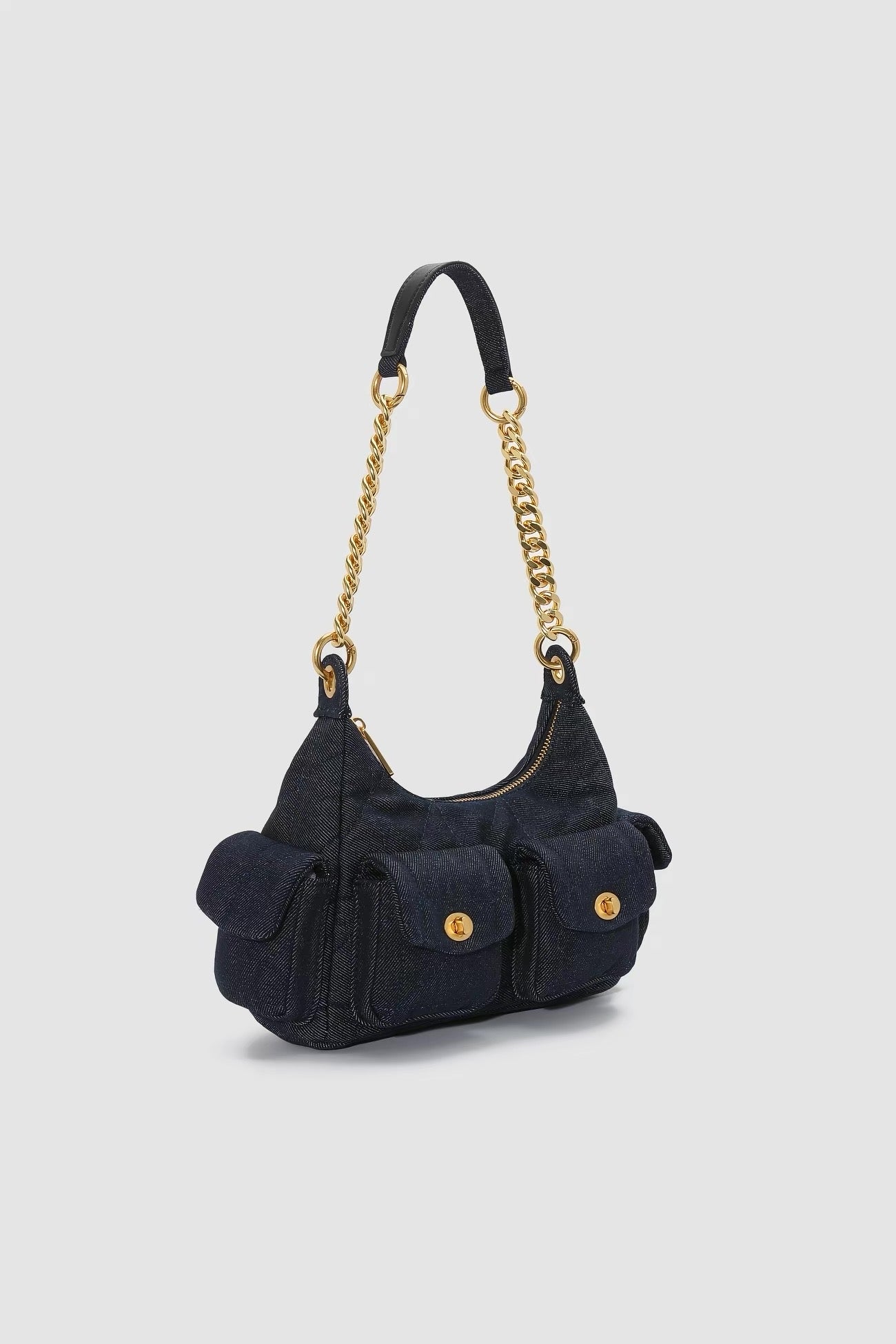 Denim Shoulder Bag - Gold Chain