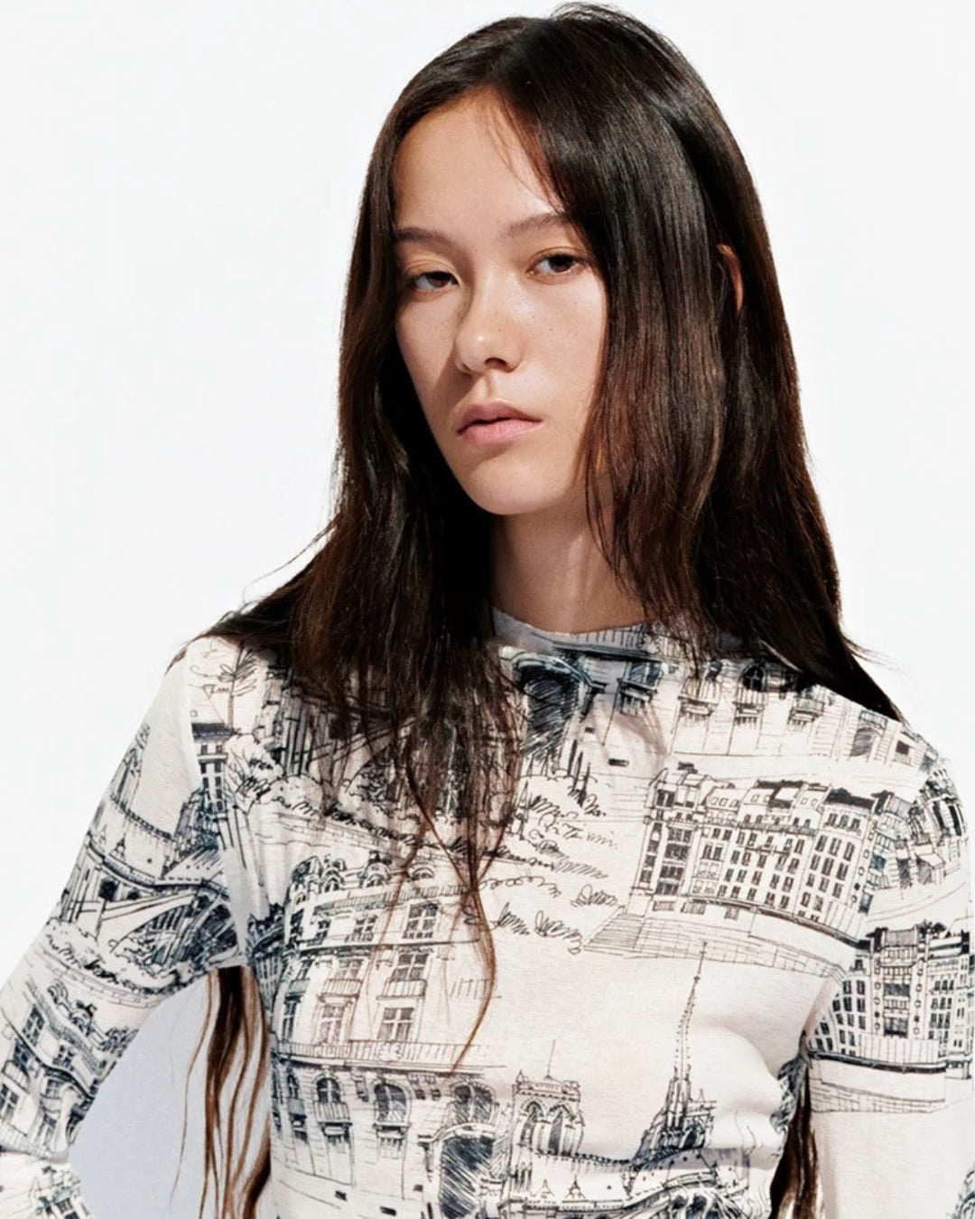 Paris Architectural Sketch Long-Sleeve Top