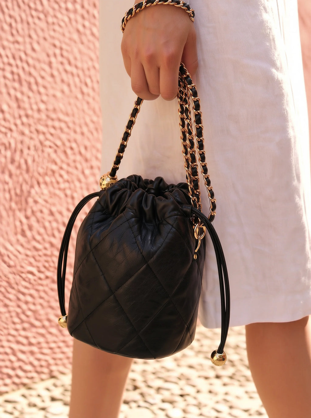 Quilted Chain Bucket Bag