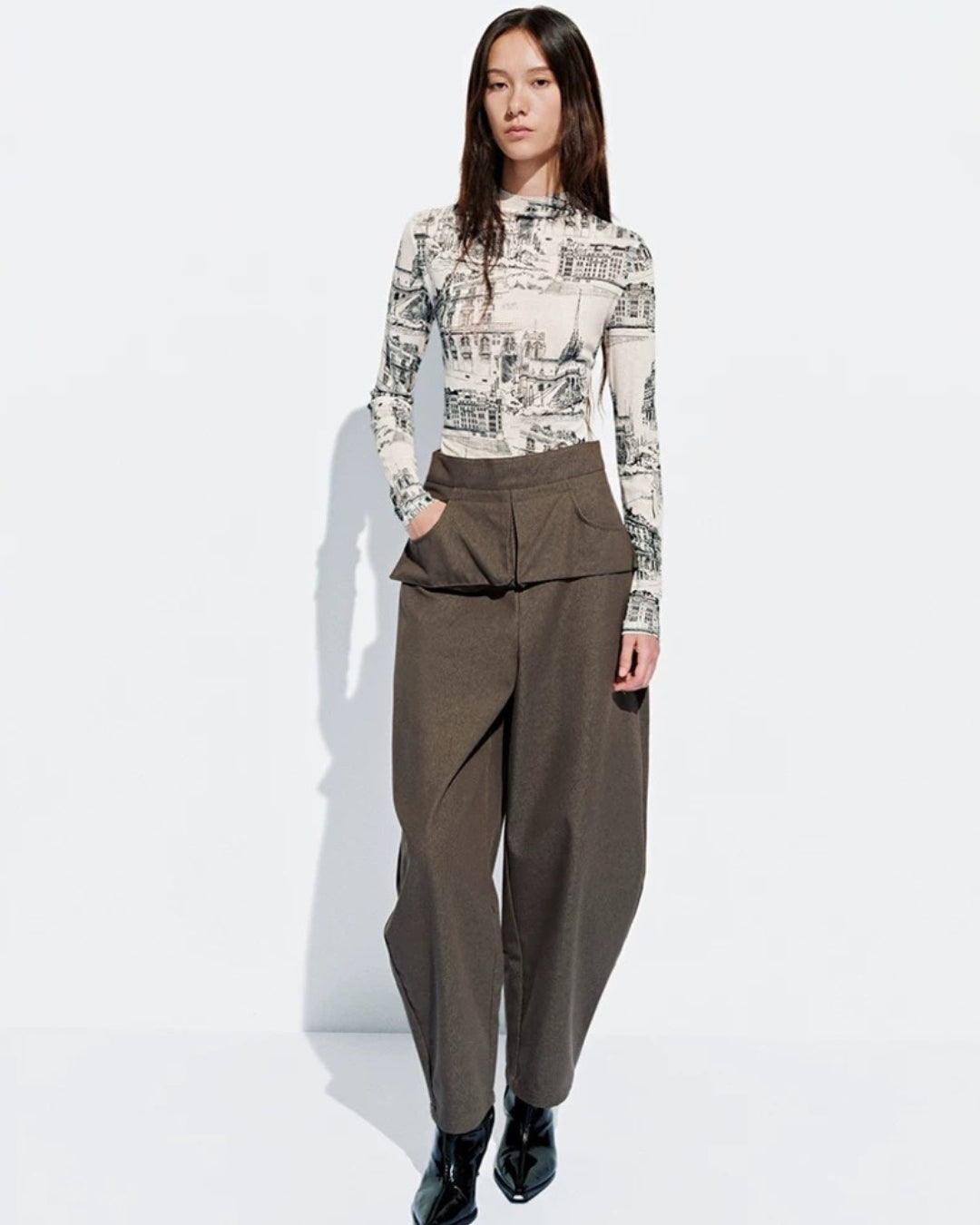 Paris Architectural Sketch Long-Sleeve Top