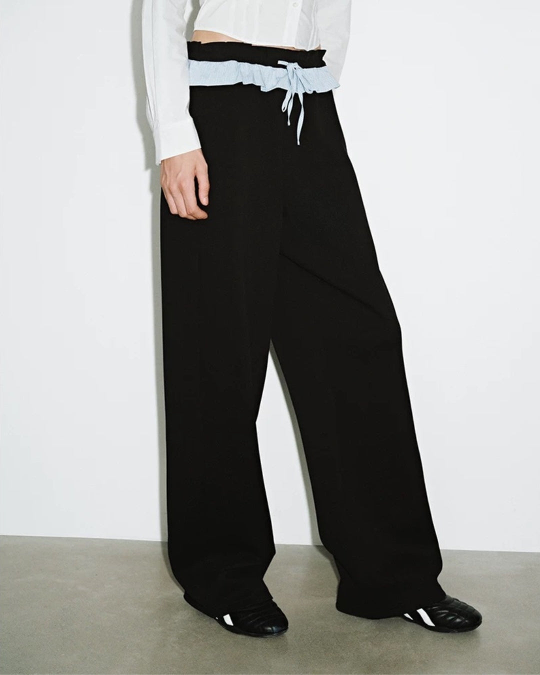 Color Block Matte Leather Drawstring Skirt