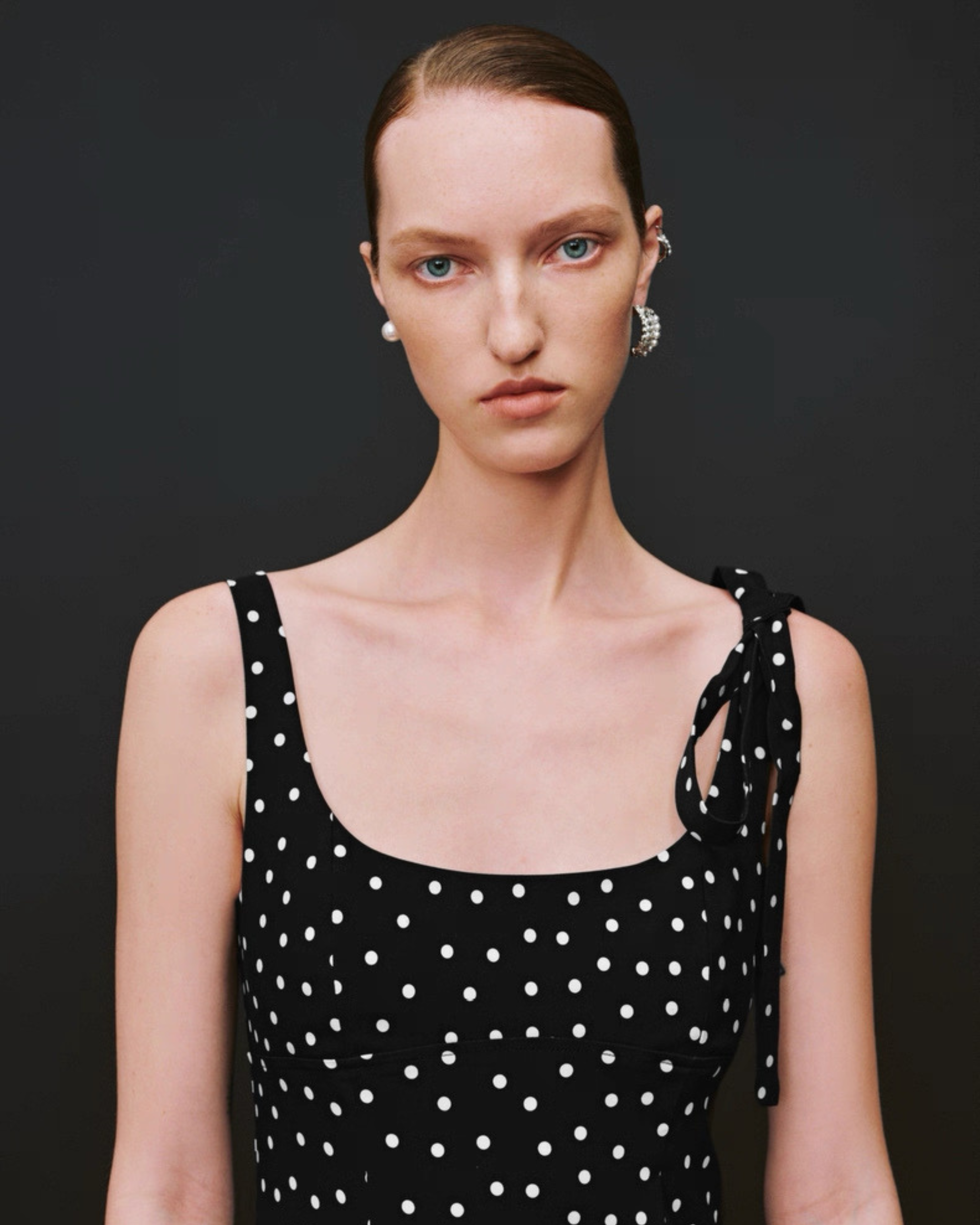 Polka Dot Tie-Shoulder Mini Dress Black