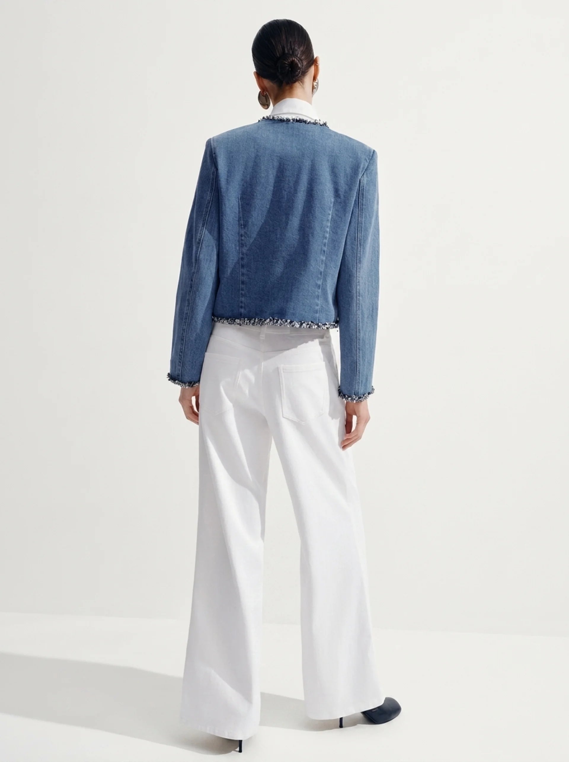 Blue Denim Tweed Trim Jacket