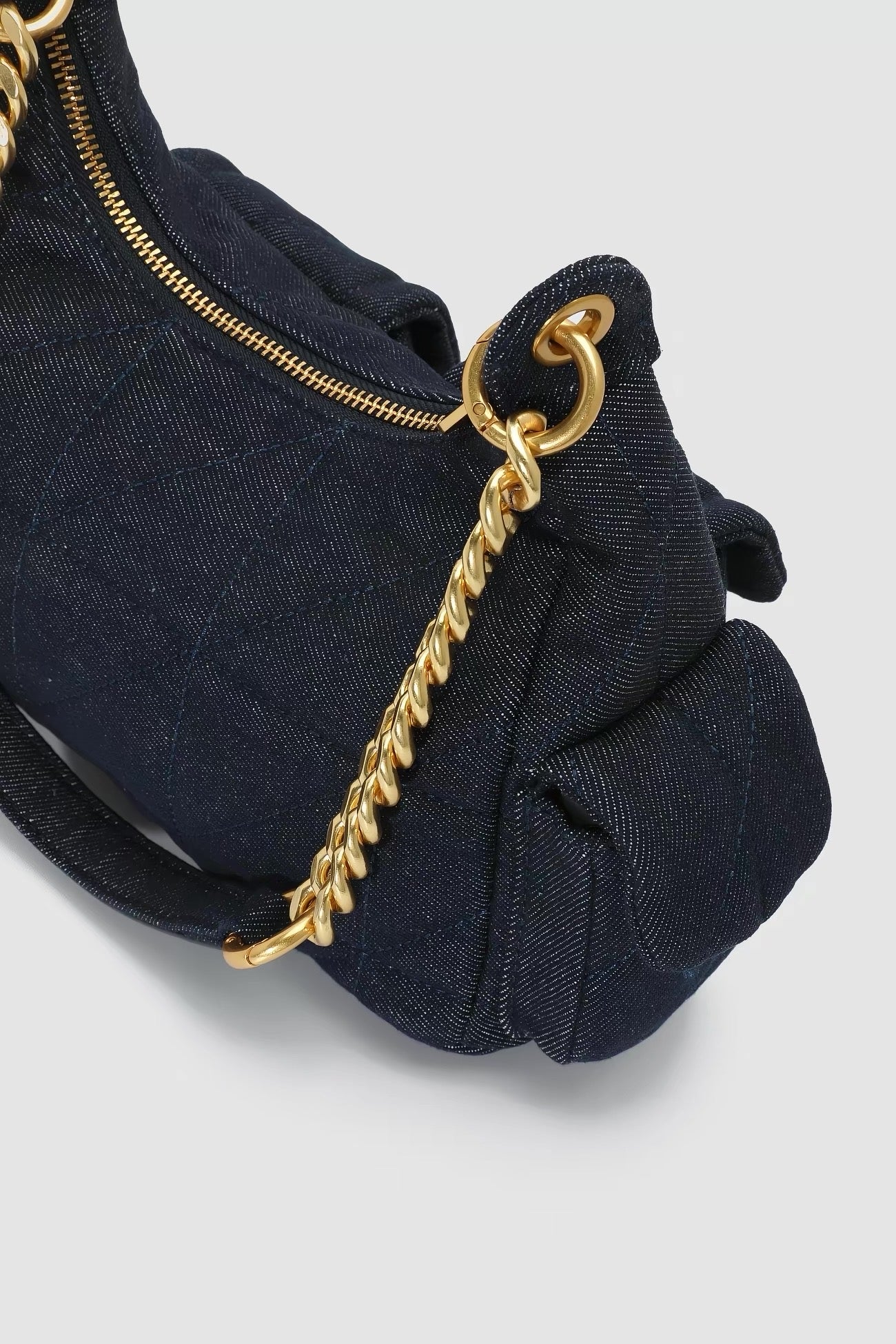 Denim Shoulder Bag - Gold Chain