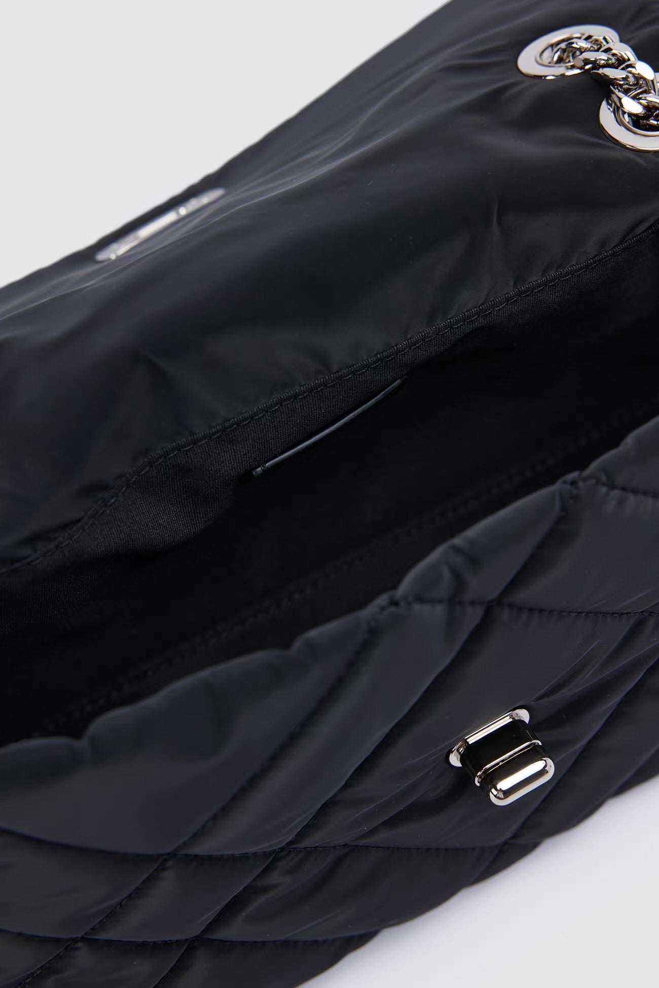 Black Quilted Shoulder Bag - Silver Chain