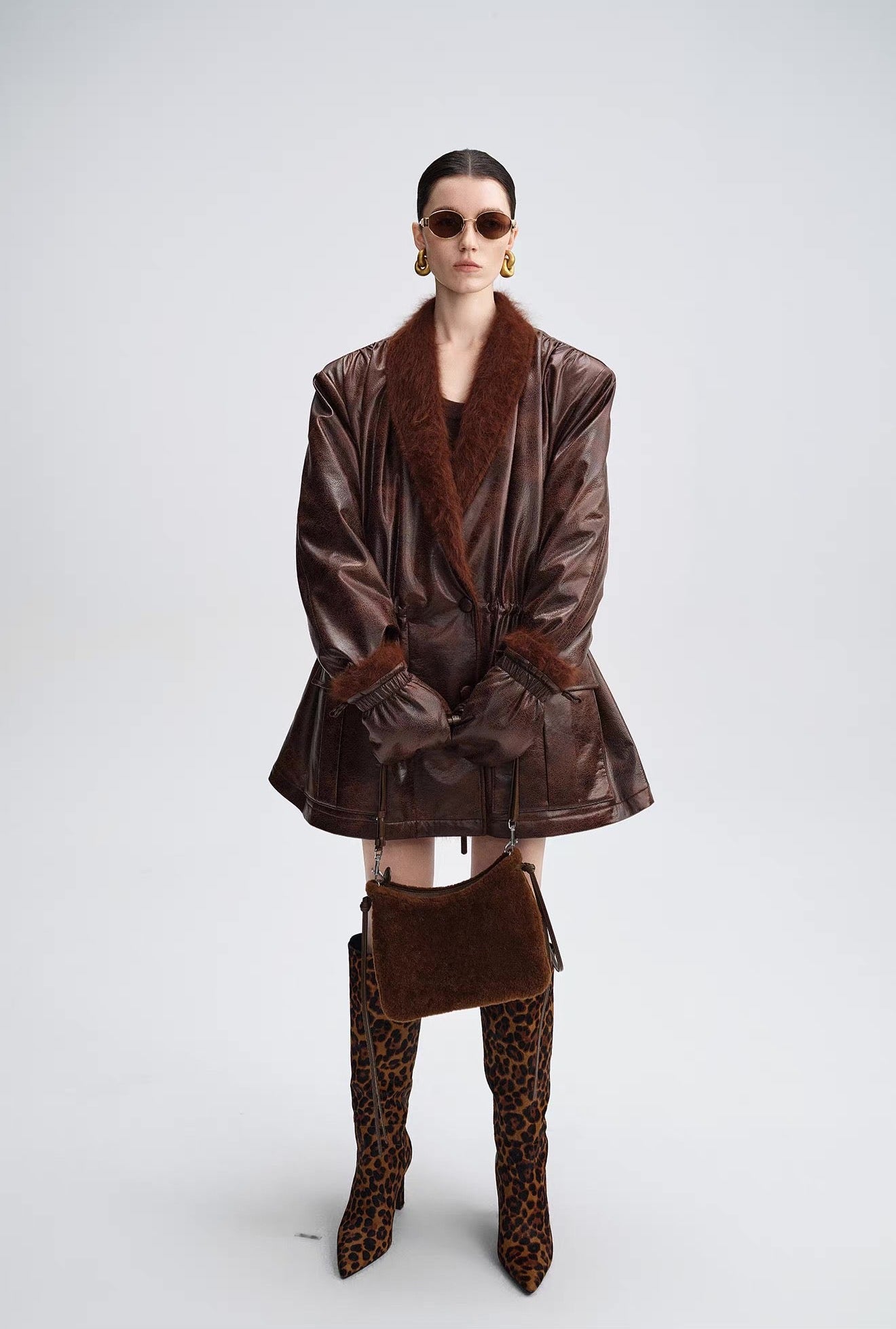 Caramel Brown Down Jacket with Fur Collar