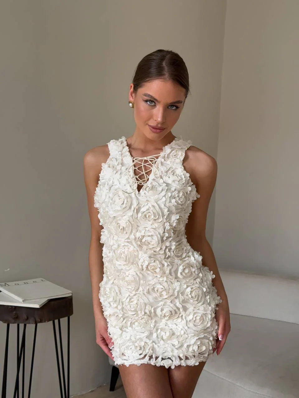 3D-Blumenschnür-Minikleid