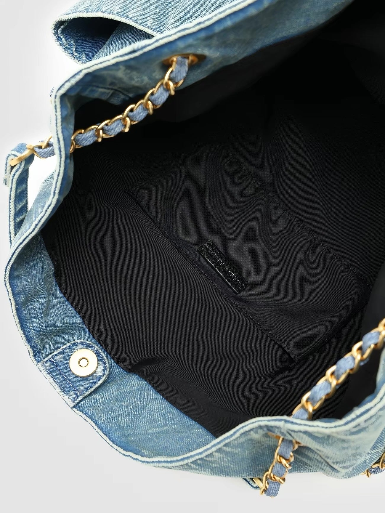 Light Blue Denim Gold Chain Shoulder Bag