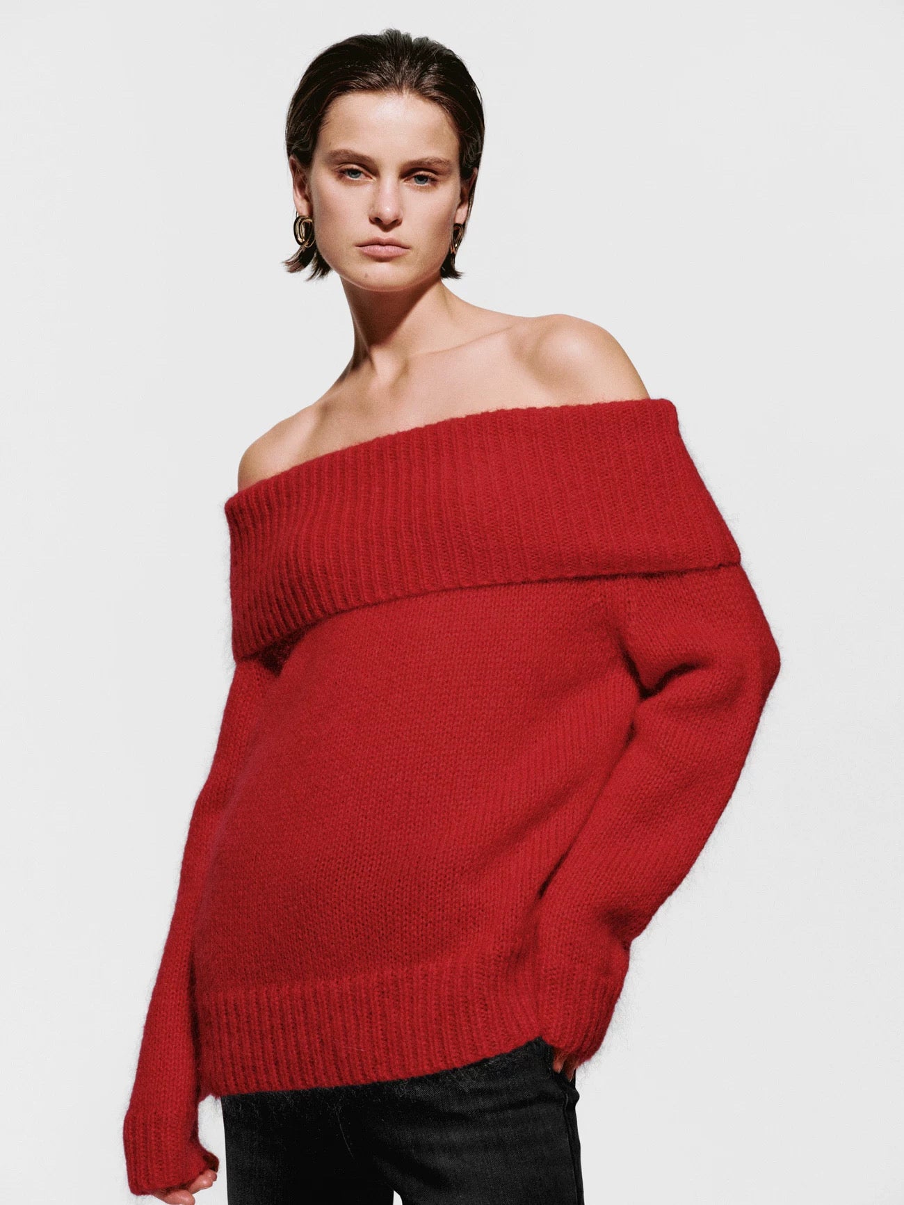 Cozy Off-Shoulder Cable Knit Sweater