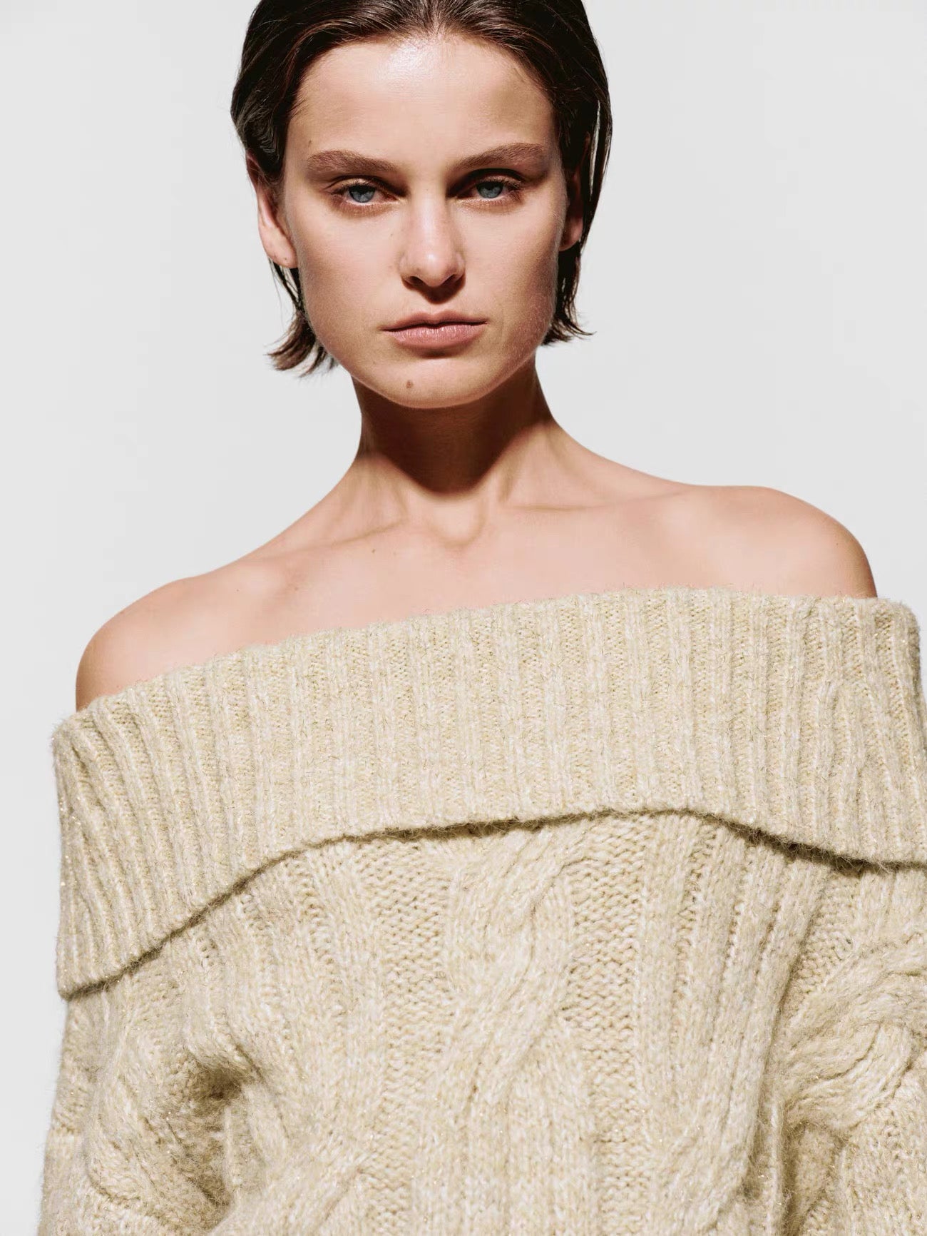 Cozy Off-Shoulder Cable Knit Sweater