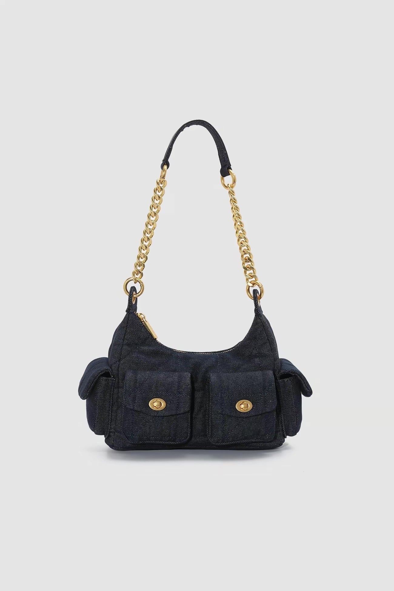 Denim Shoulder Bag - Gold Chain