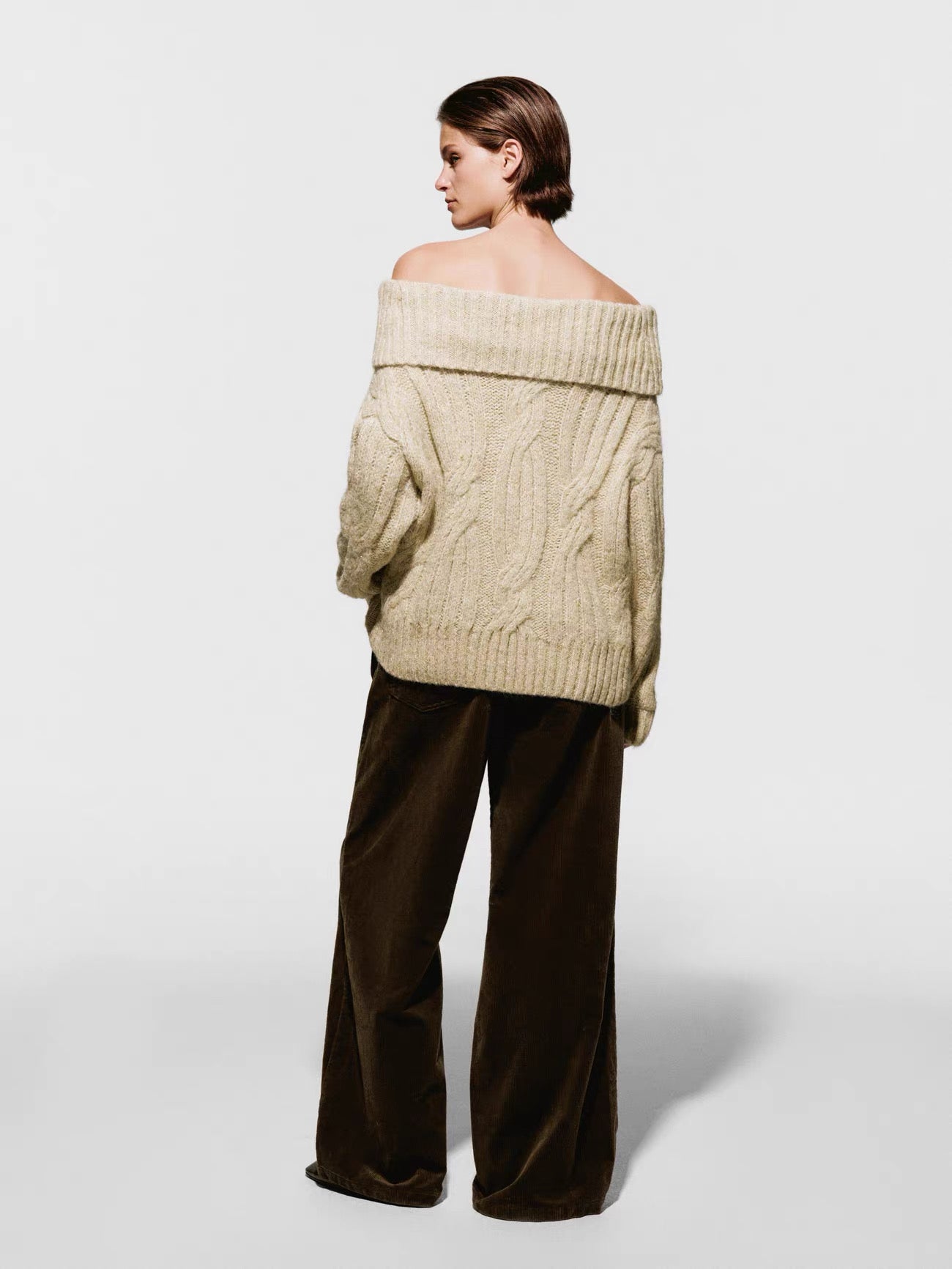 Cozy Off-Shoulder Cable Knit Sweater