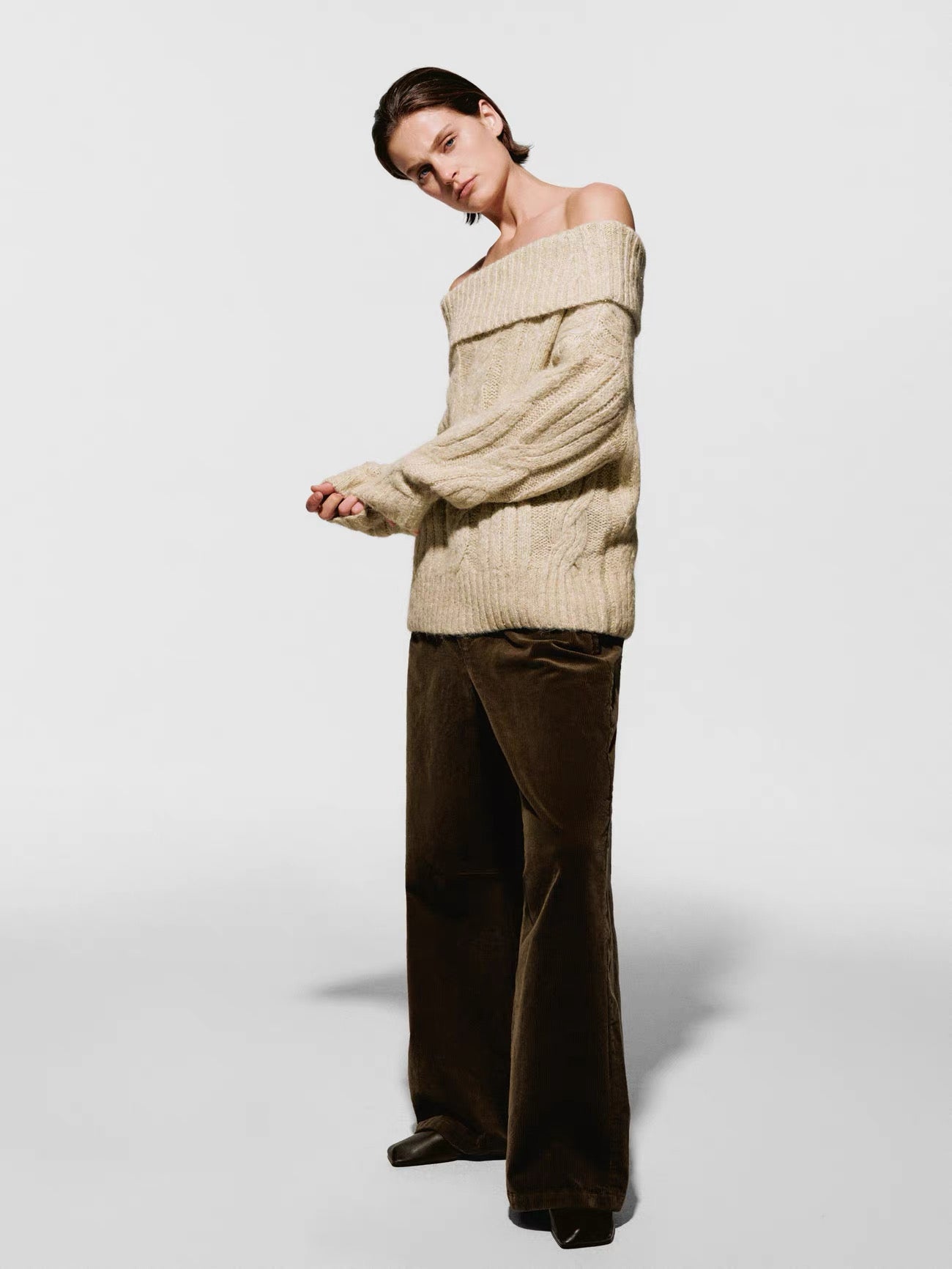 Cozy Off-Shoulder Cable Knit Sweater