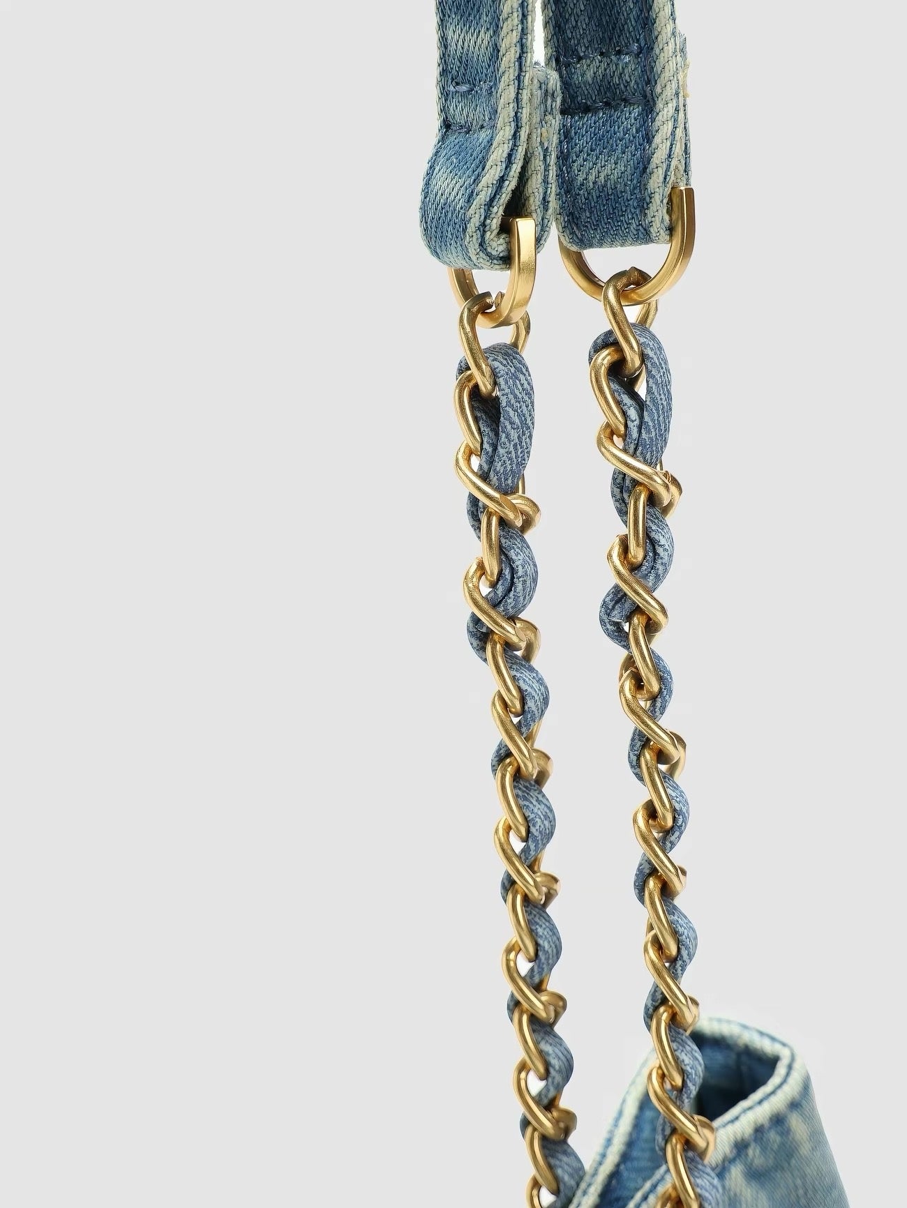 Light Blue Denim Gold Chain Shoulder Bag