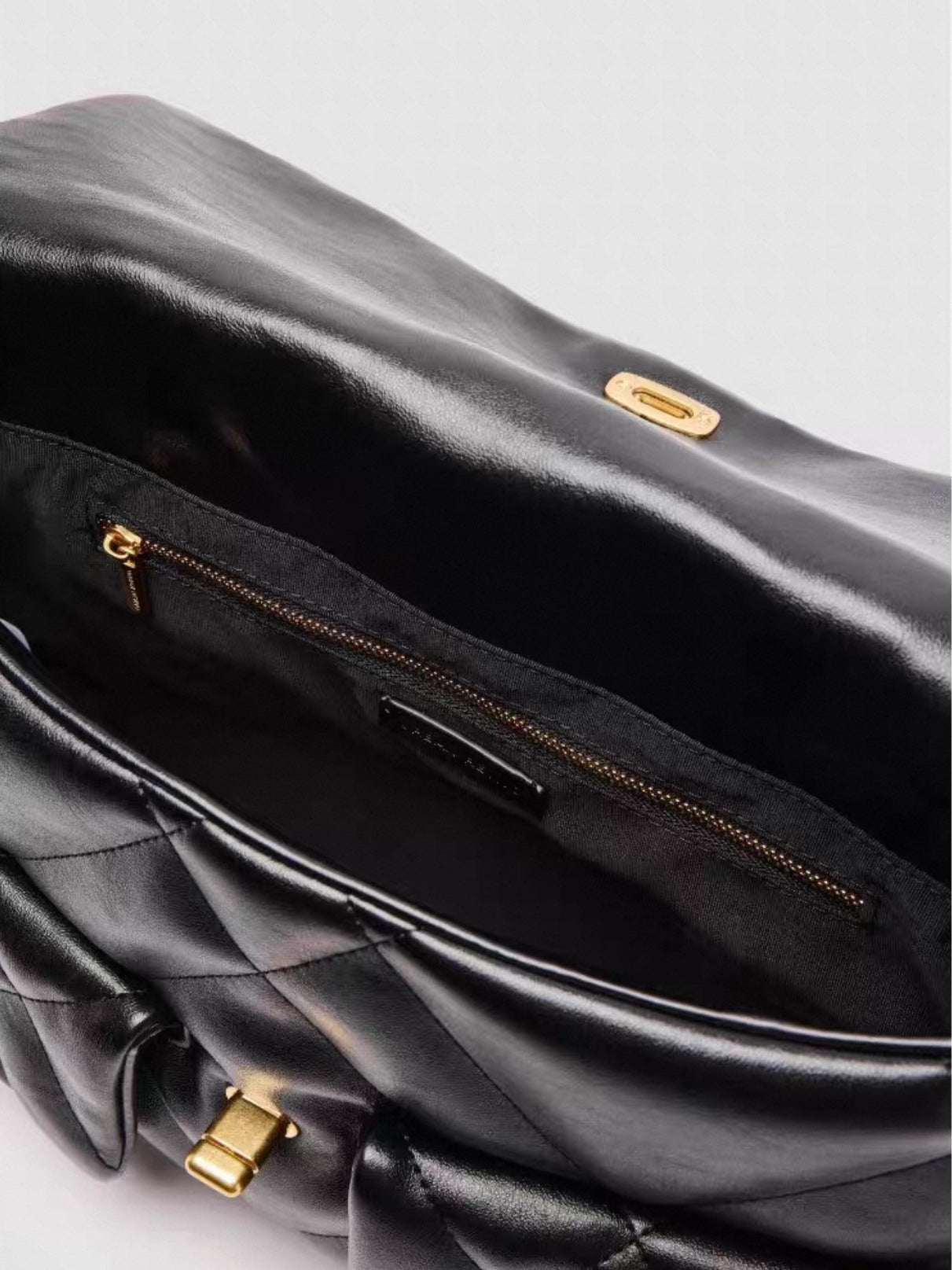 Black Quilted Shoulder Bag - Gold Chain
