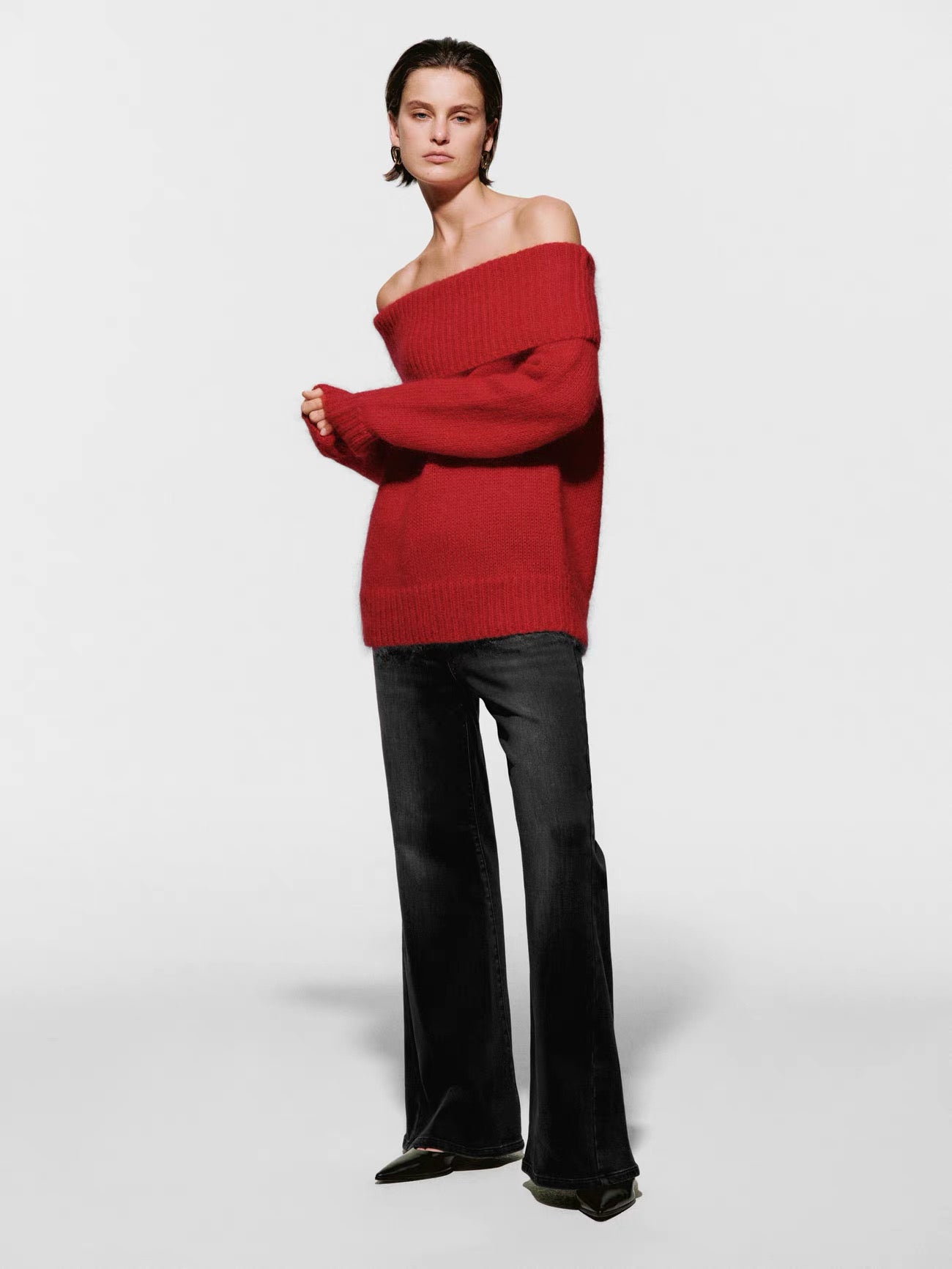 Cozy Off-Shoulder Cable Knit Sweater