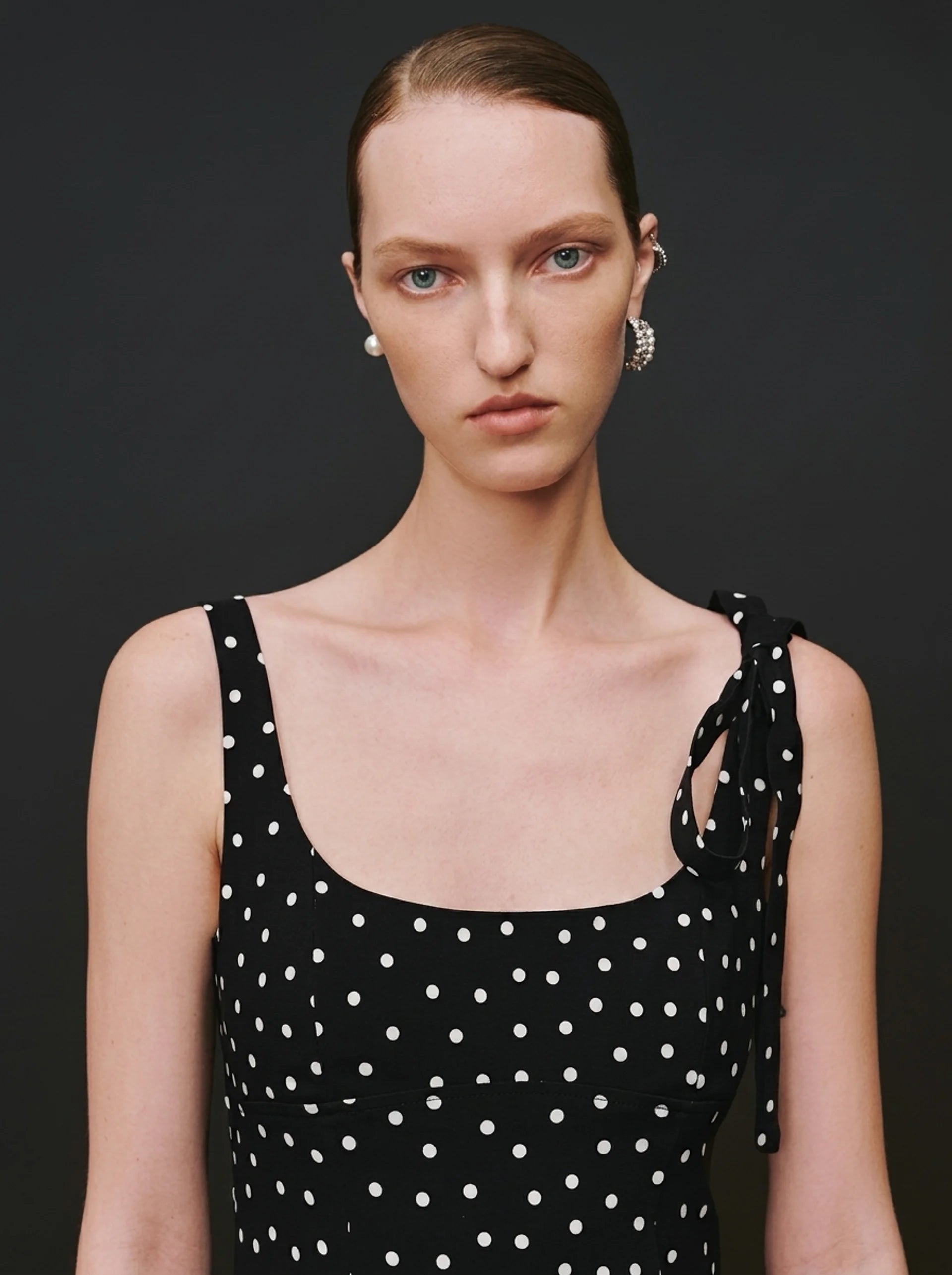 Polka Dot Tie-Shoulder Mini Dress Black