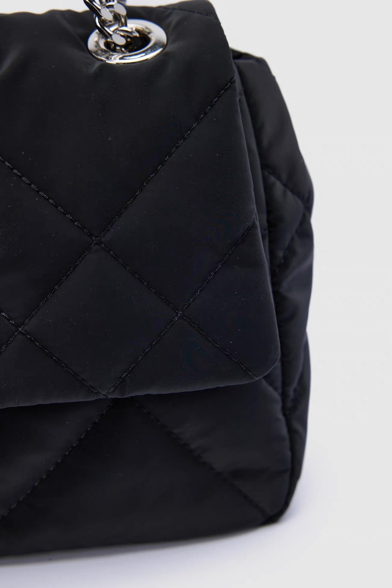 Black Quilted Shoulder Bag - Silver Chain