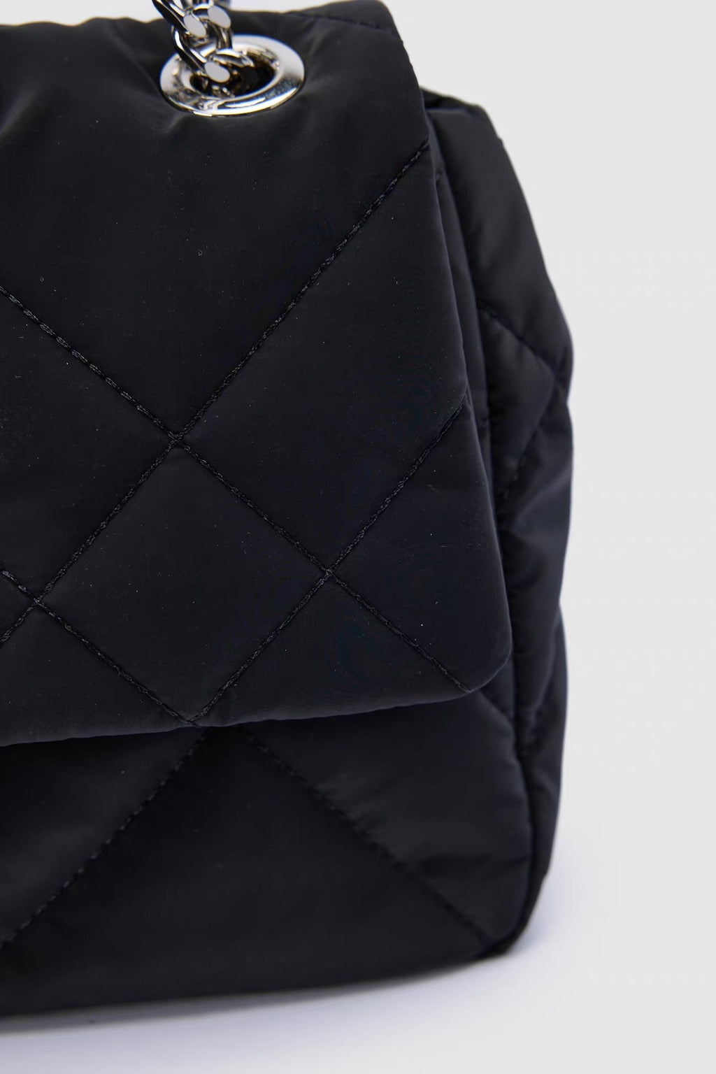 Sylvie Quilted Silver Chain Bag — interior detail