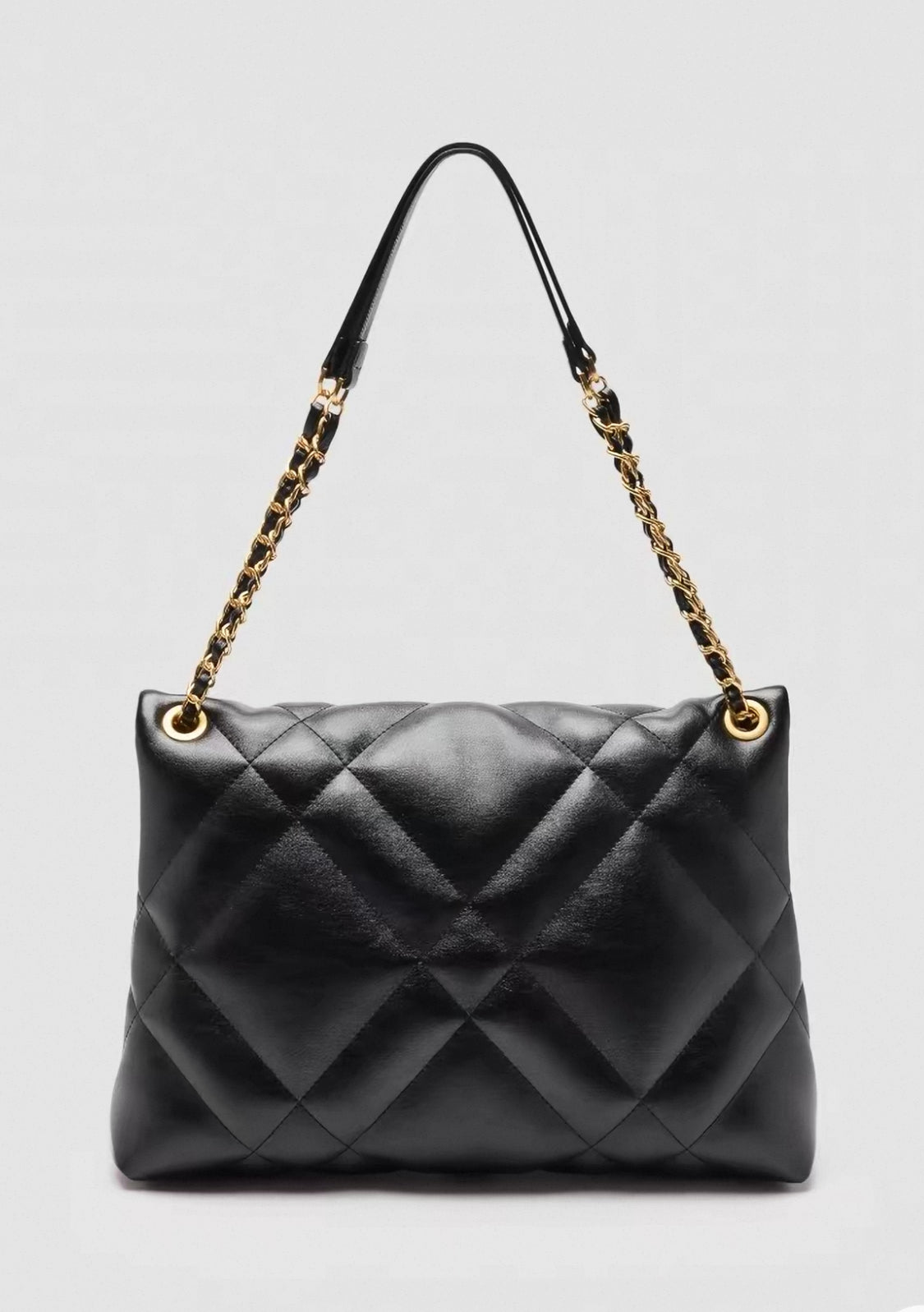 Black Quilted Shoulder Bag - Gold Chain