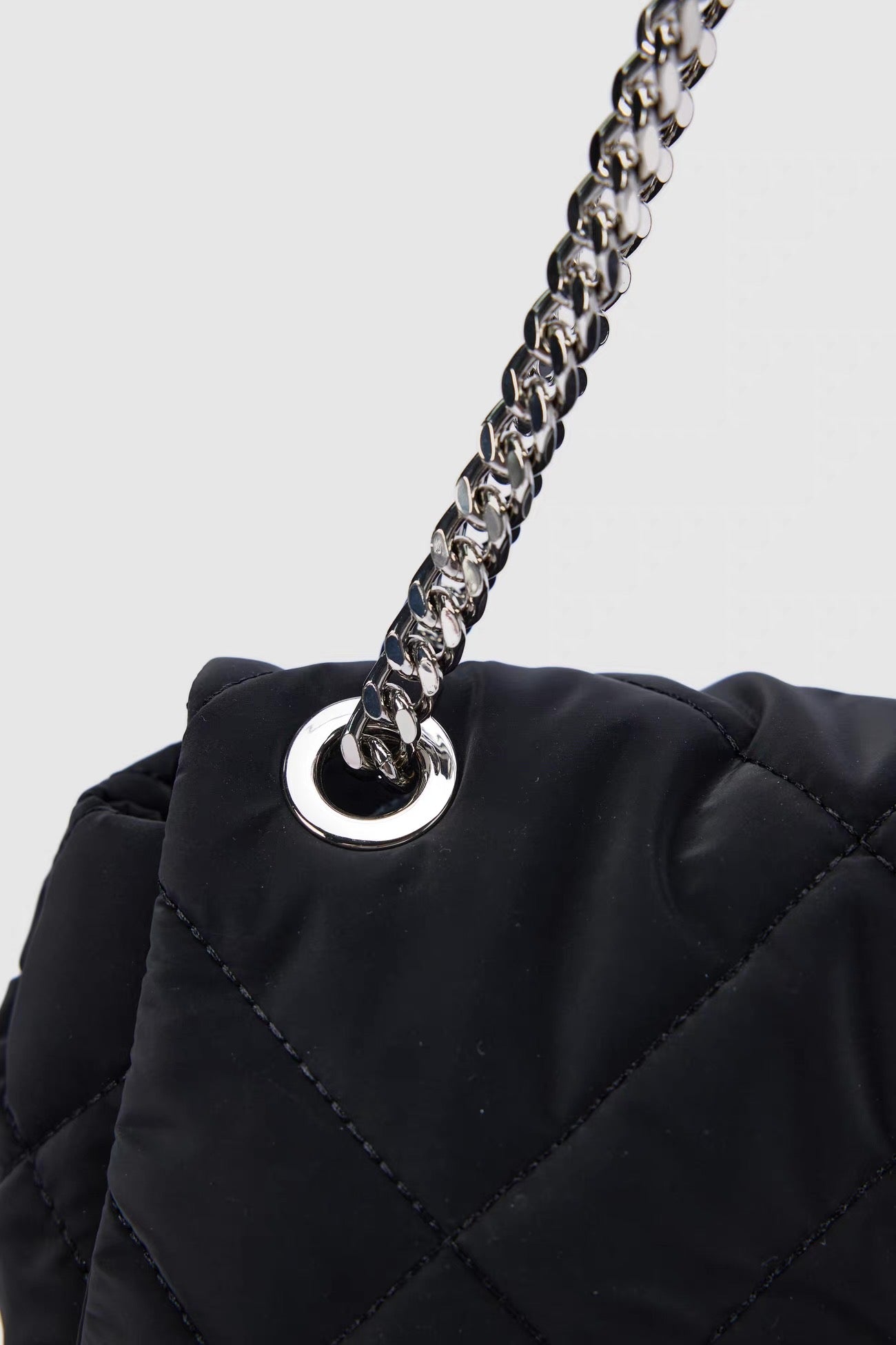 Black Quilted Shoulder Bag - Silver Chain