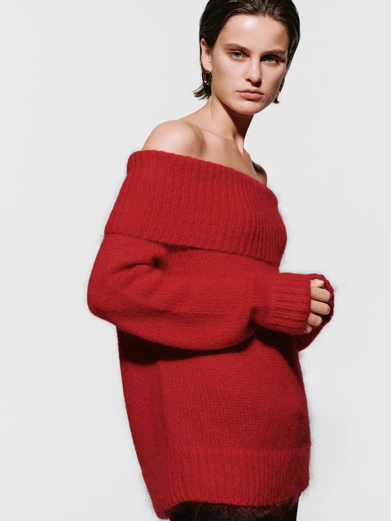 Cozy Off-Shoulder Cable Knit Sweater