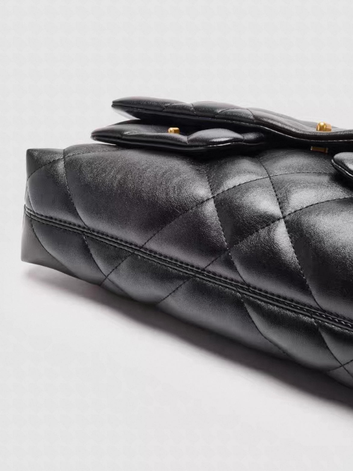 Black Quilted Shoulder Bag - Gold Chain