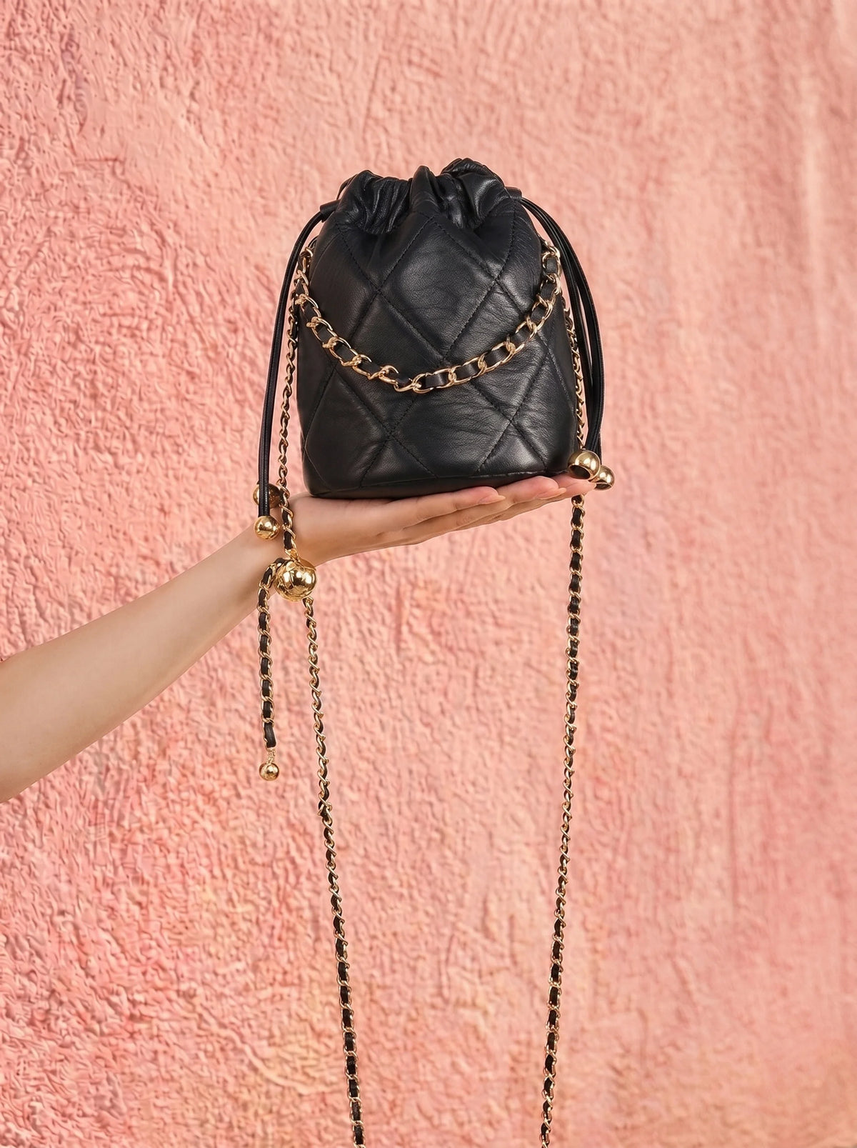 Quilted Chain Bucket Bag