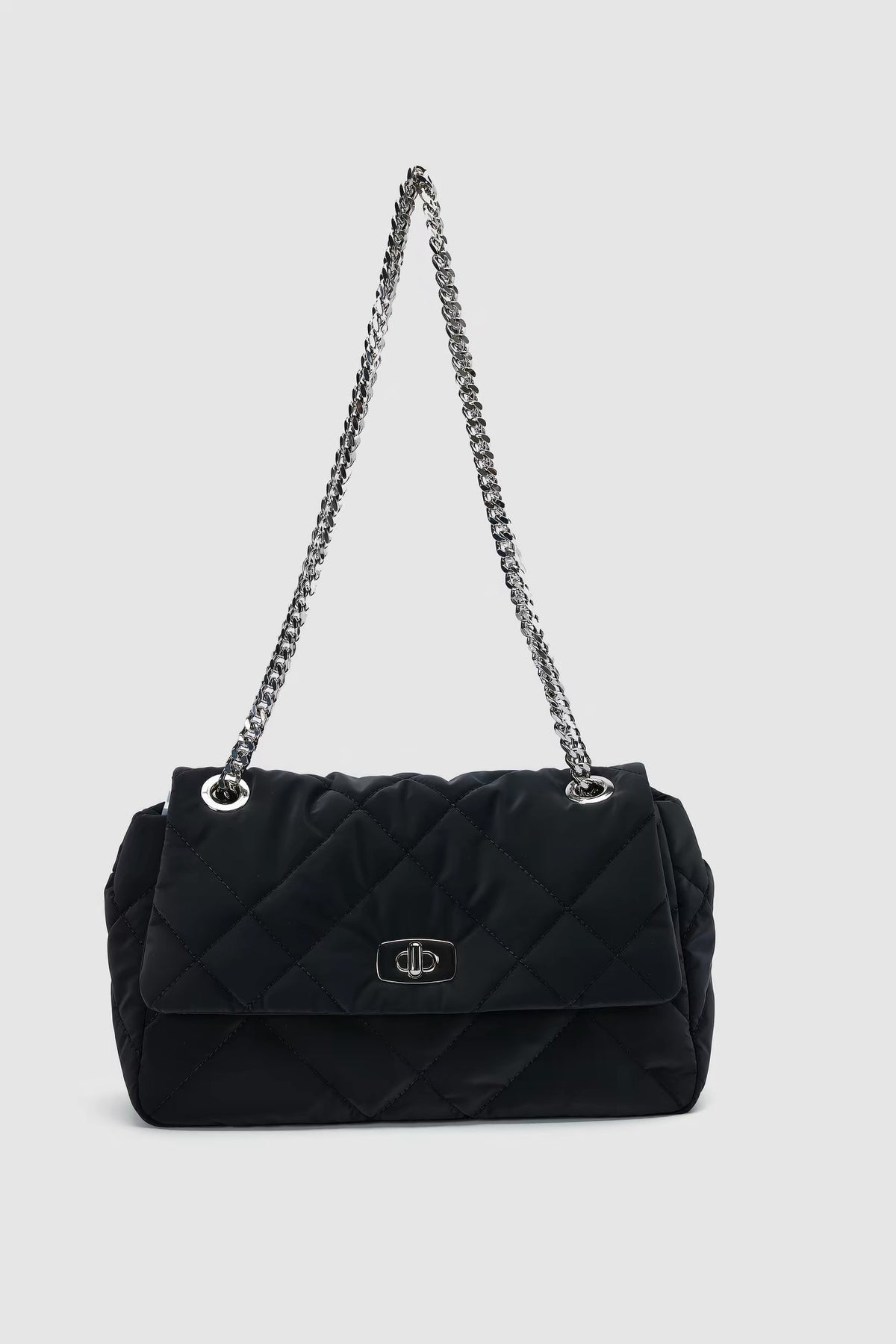 Sylvie Quilted Silver Chain Bag — front view