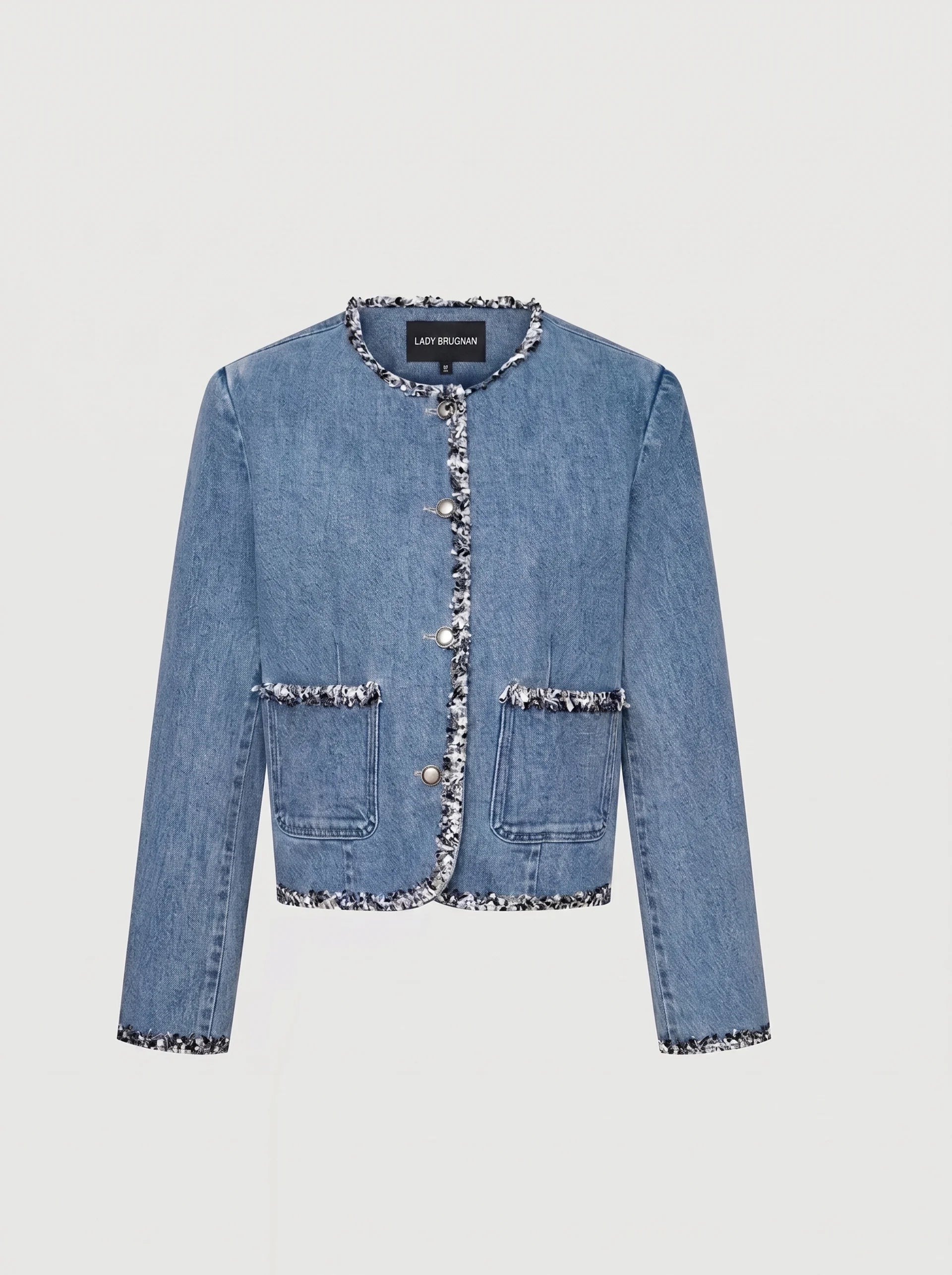 Blue Denim Tweed Trim Jacket