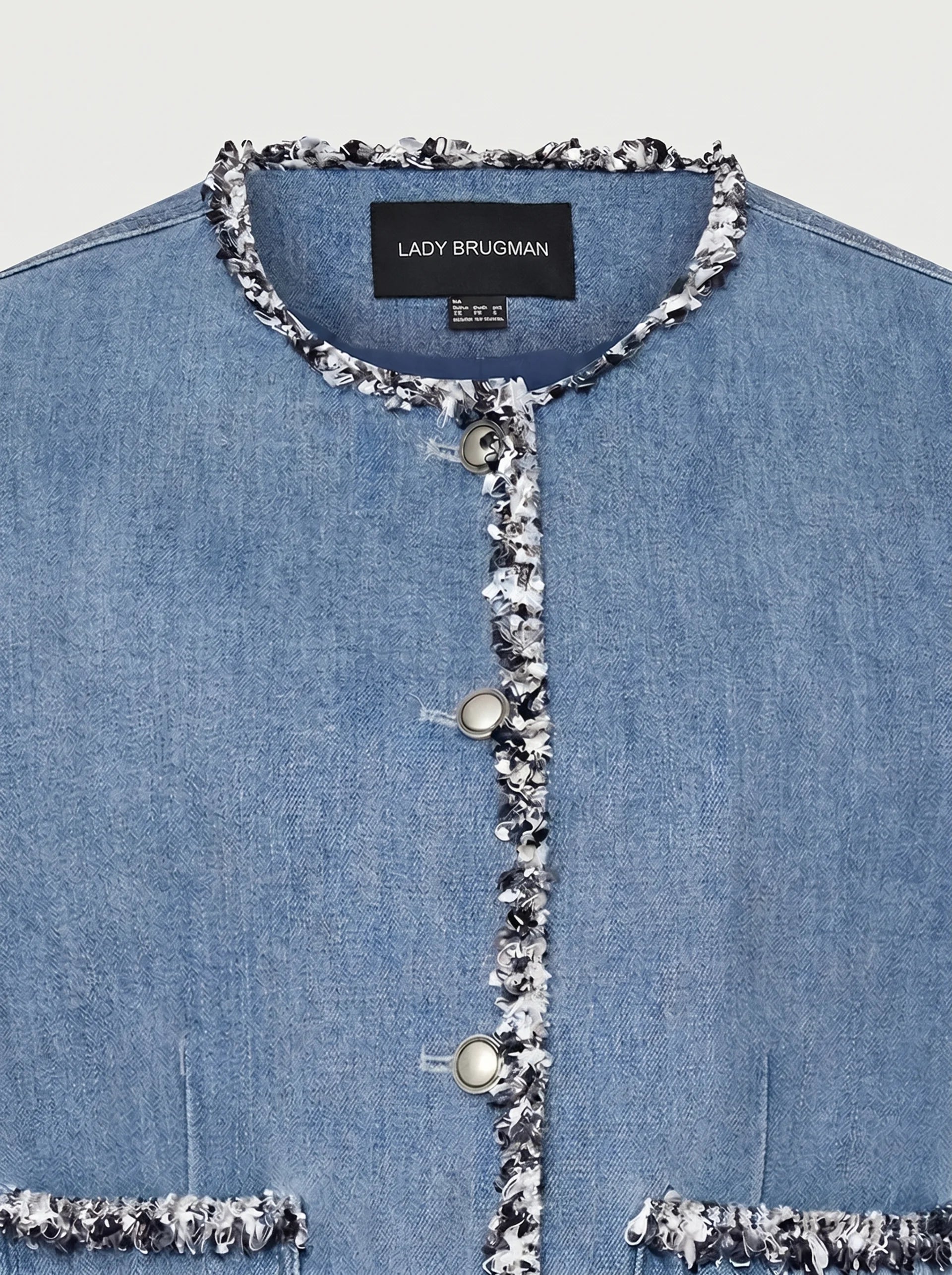 Blue Denim Tweed Trim Jacket