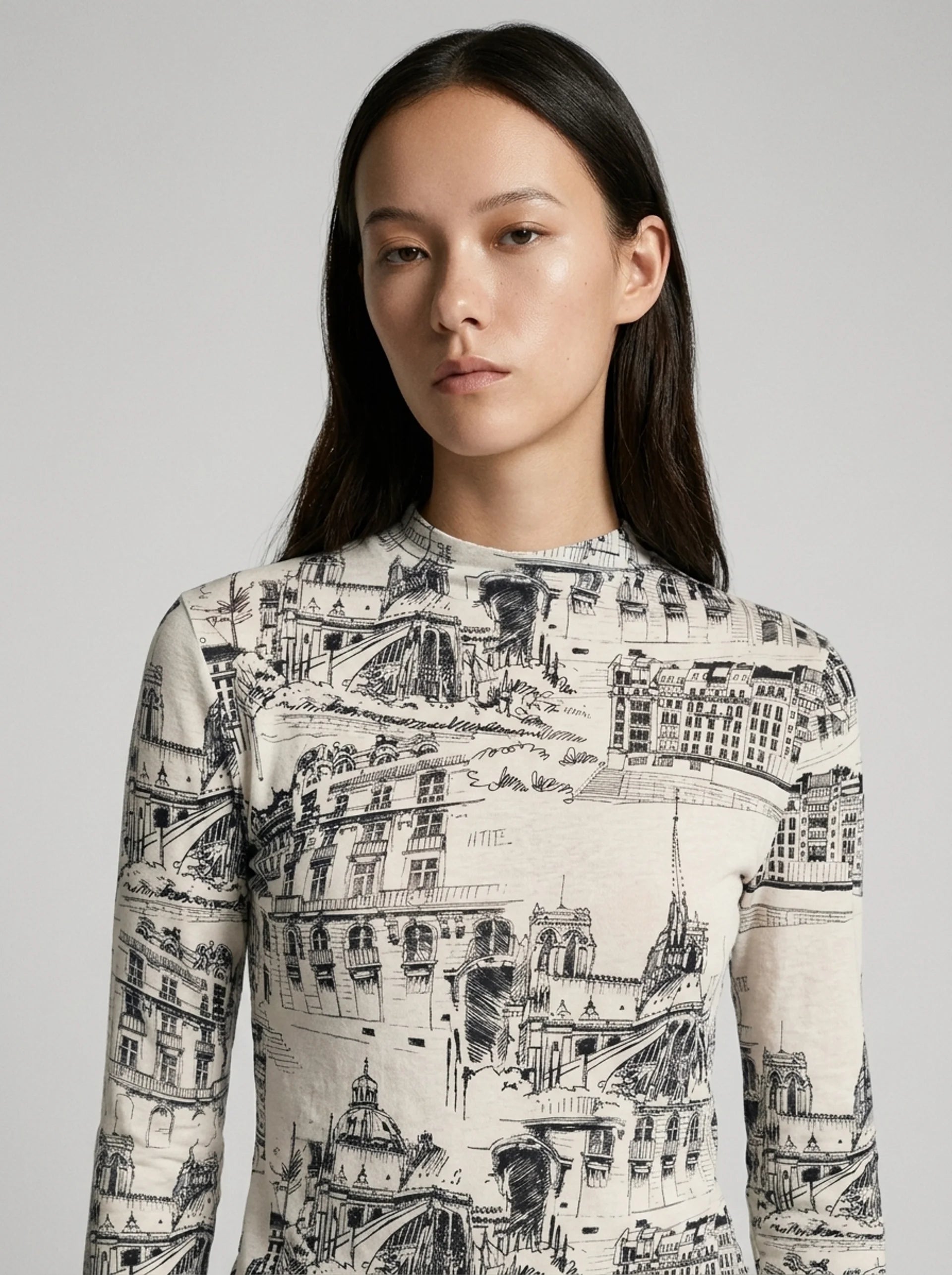 Paris Skyline Slim-Fit Long Sleeve Top