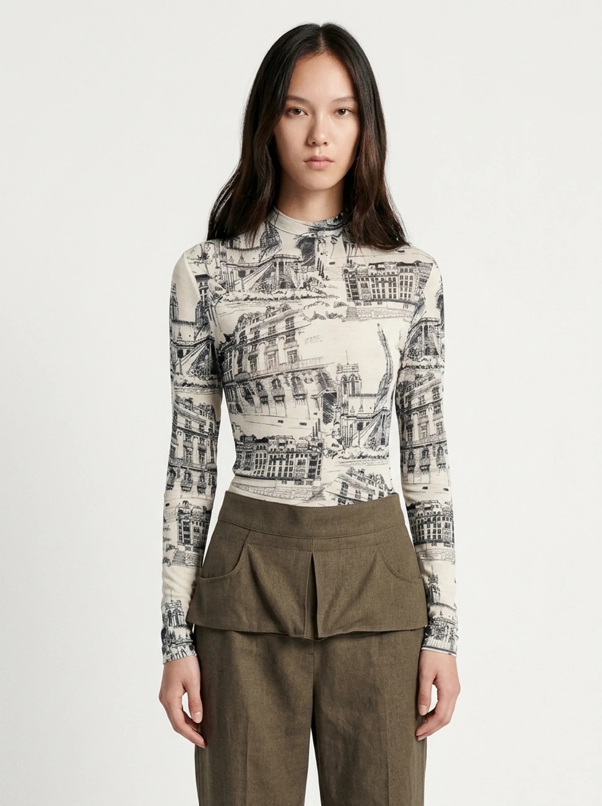 Paris Skyline Slim-Fit Long Sleeve Top