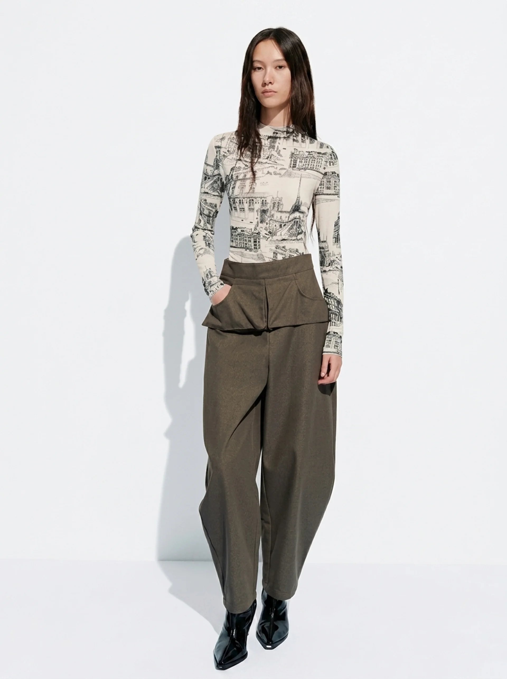 Paris Skyline Slim-Fit Long Sleeve Top