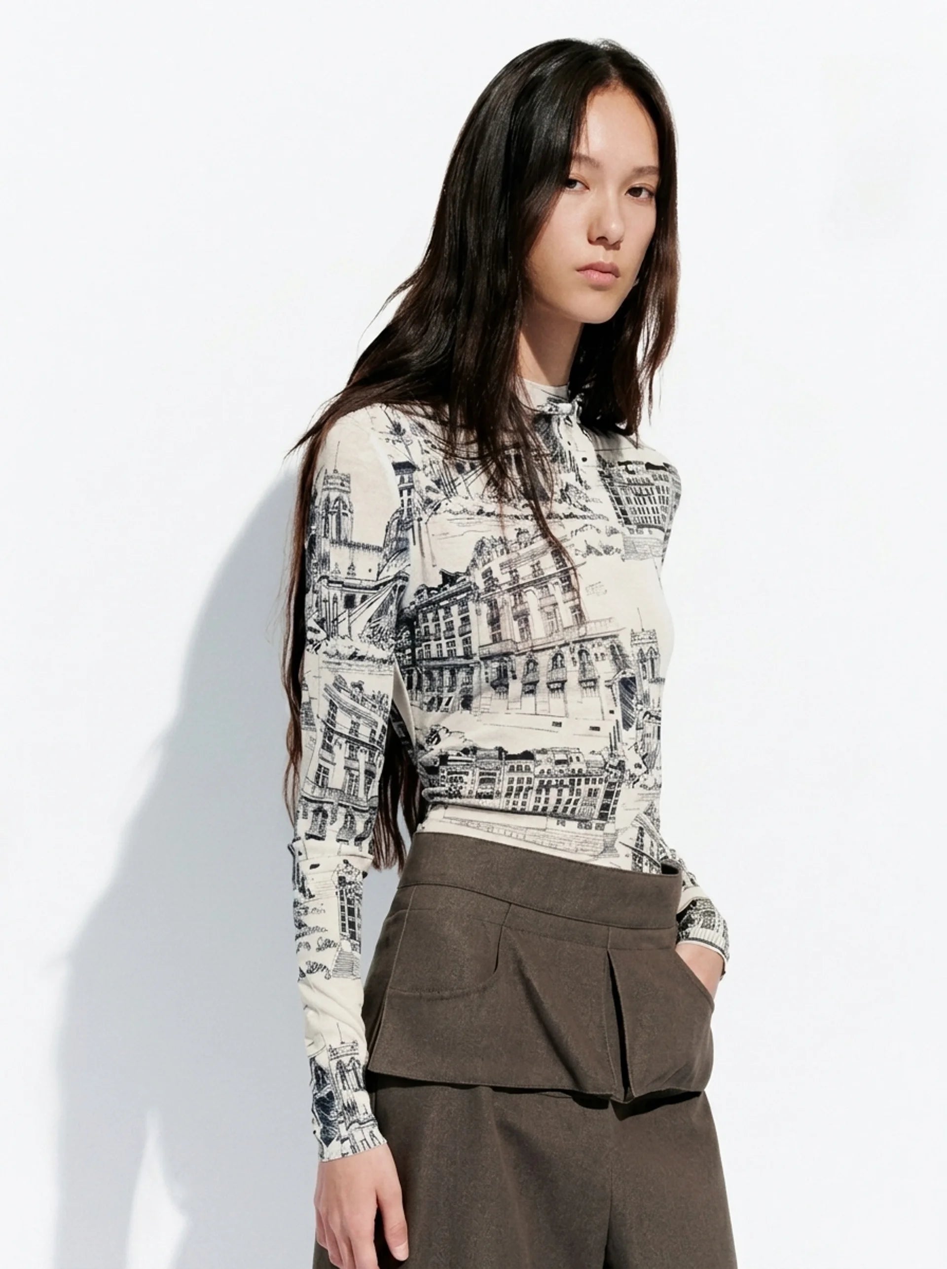 Paris Skyline Slim-Fit Long Sleeve Top