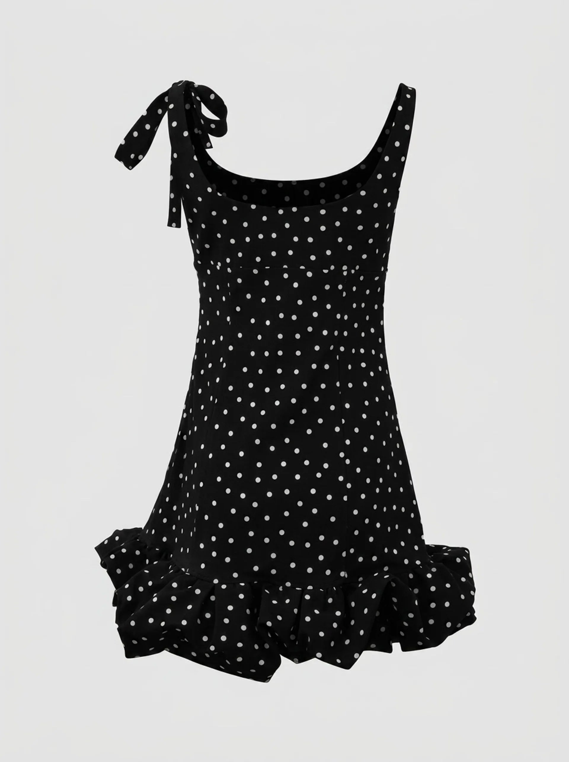 Polka Dot Tie-Shoulder Mini Dress Black