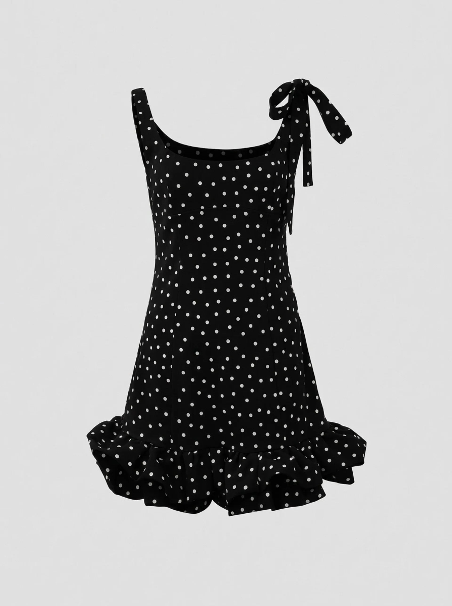 Polka Dot Tie-Shoulder Mini Dress Black