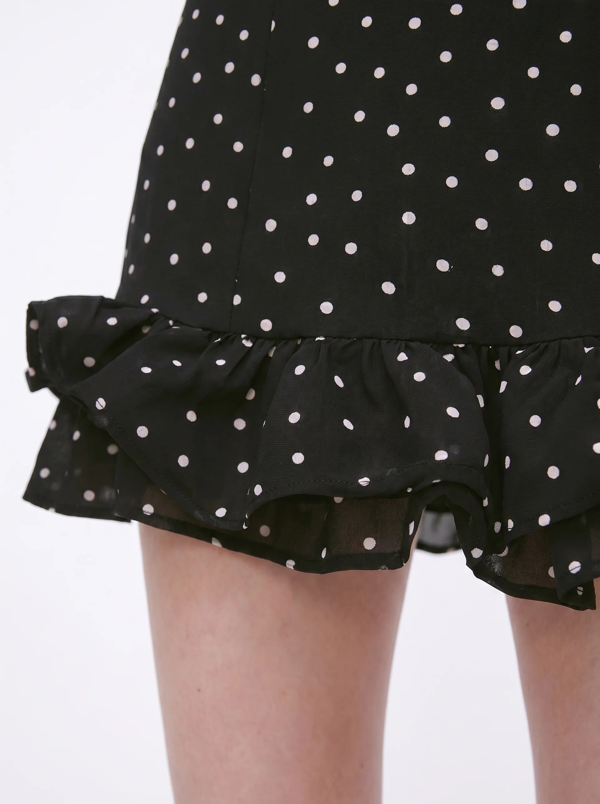 Polka Dot Tie-Shoulder Mini Dress Black