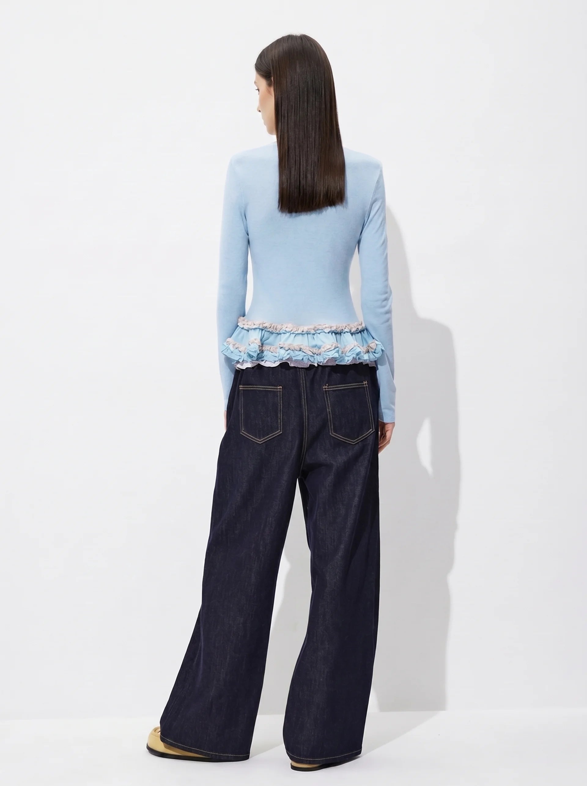 Powder Blue Ruffle Hem Knit Top