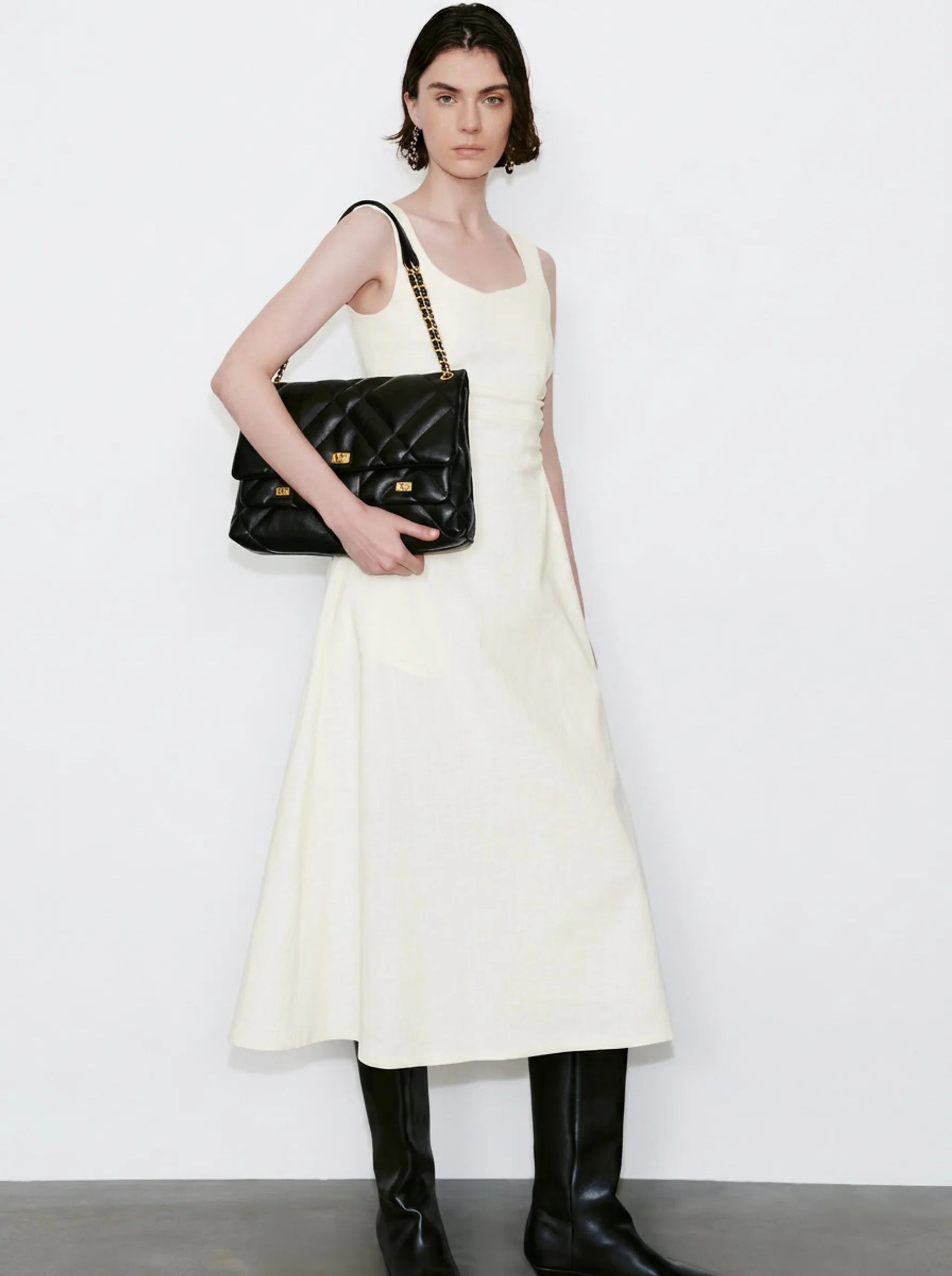 Black Quilted Shoulder Bag - Gold Chain