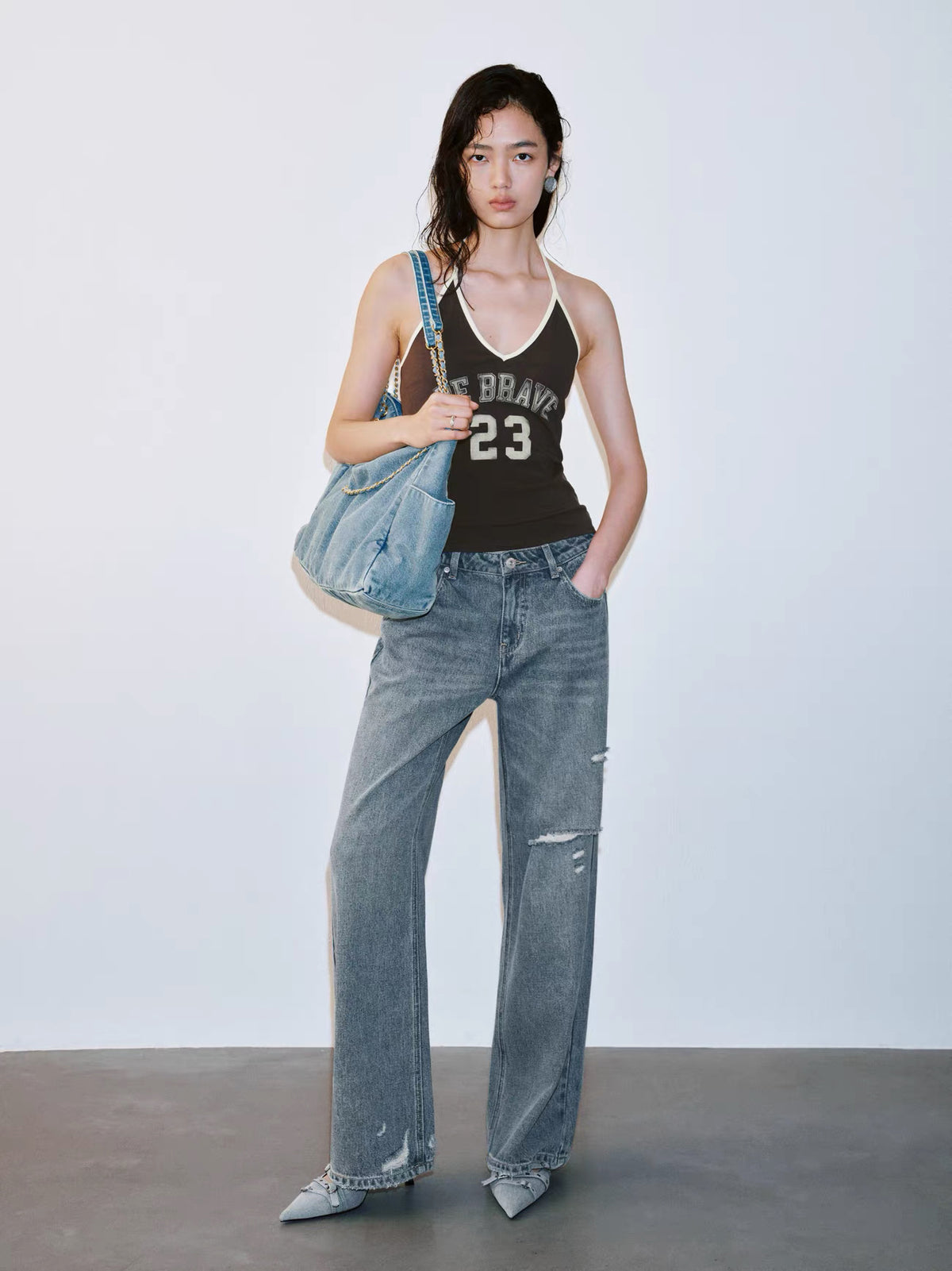 Roos Denim Chain Hobo Bag — alternate angle