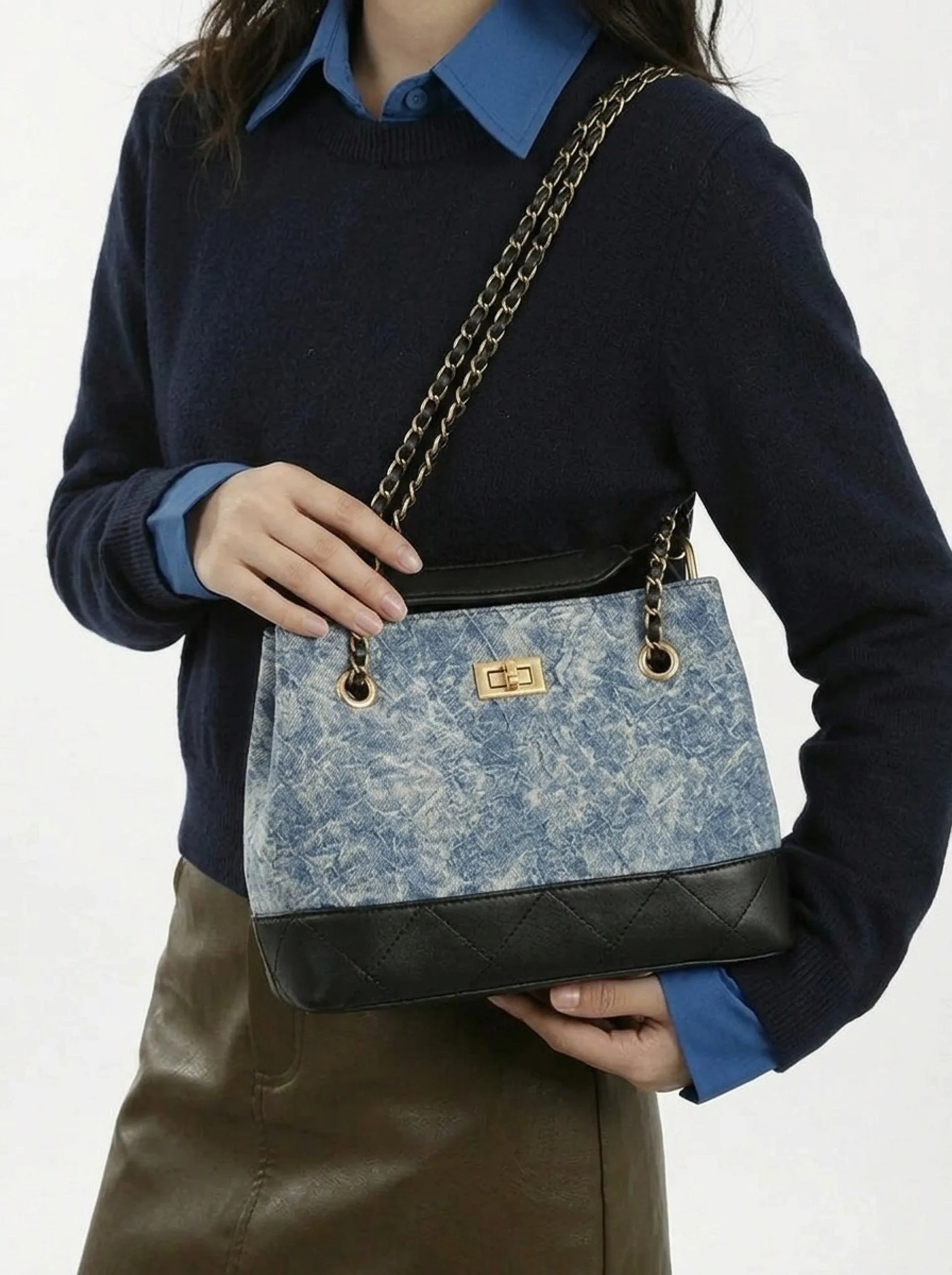 Denim Chain Tote Bag S