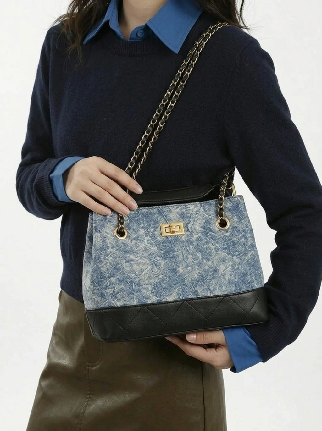 Denim Chain Tote Bag S