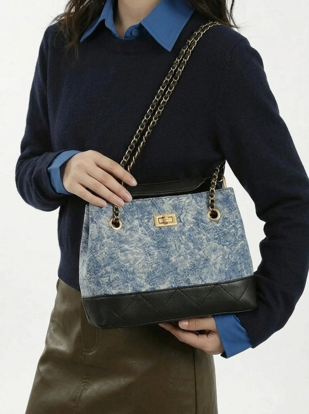 Denim Chain Tote Bag S