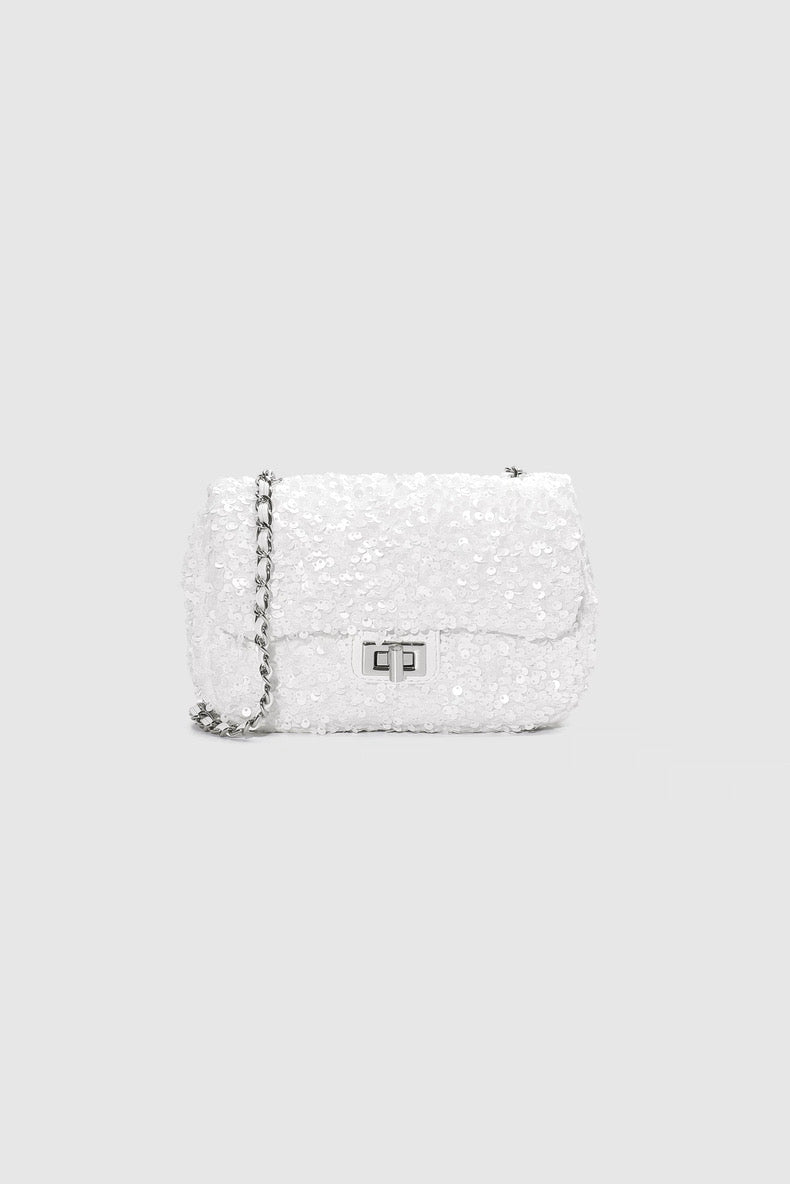 Simone Sequin Flap Bag — front view