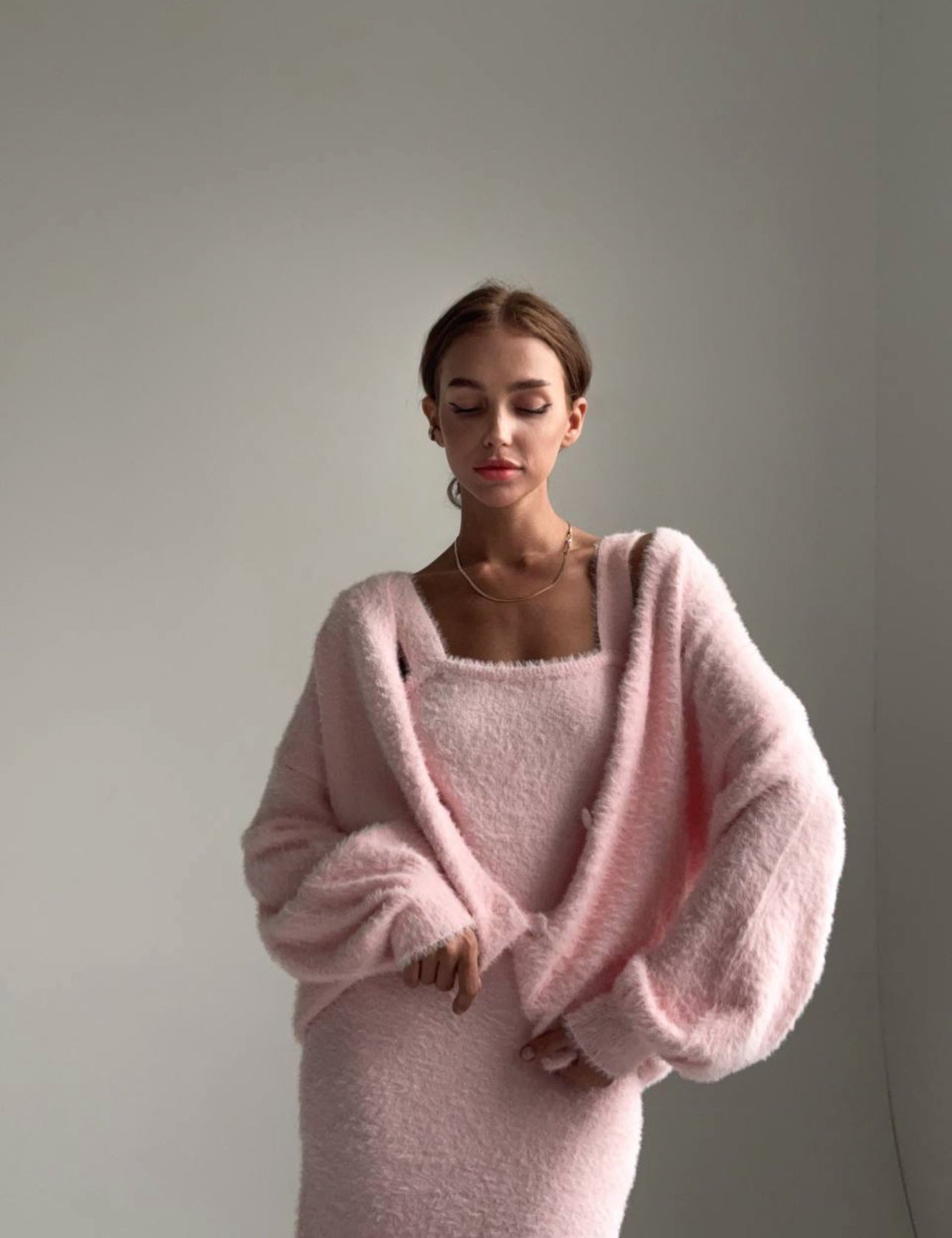 Wool Dress and Bubble Sleeve Sweater Set